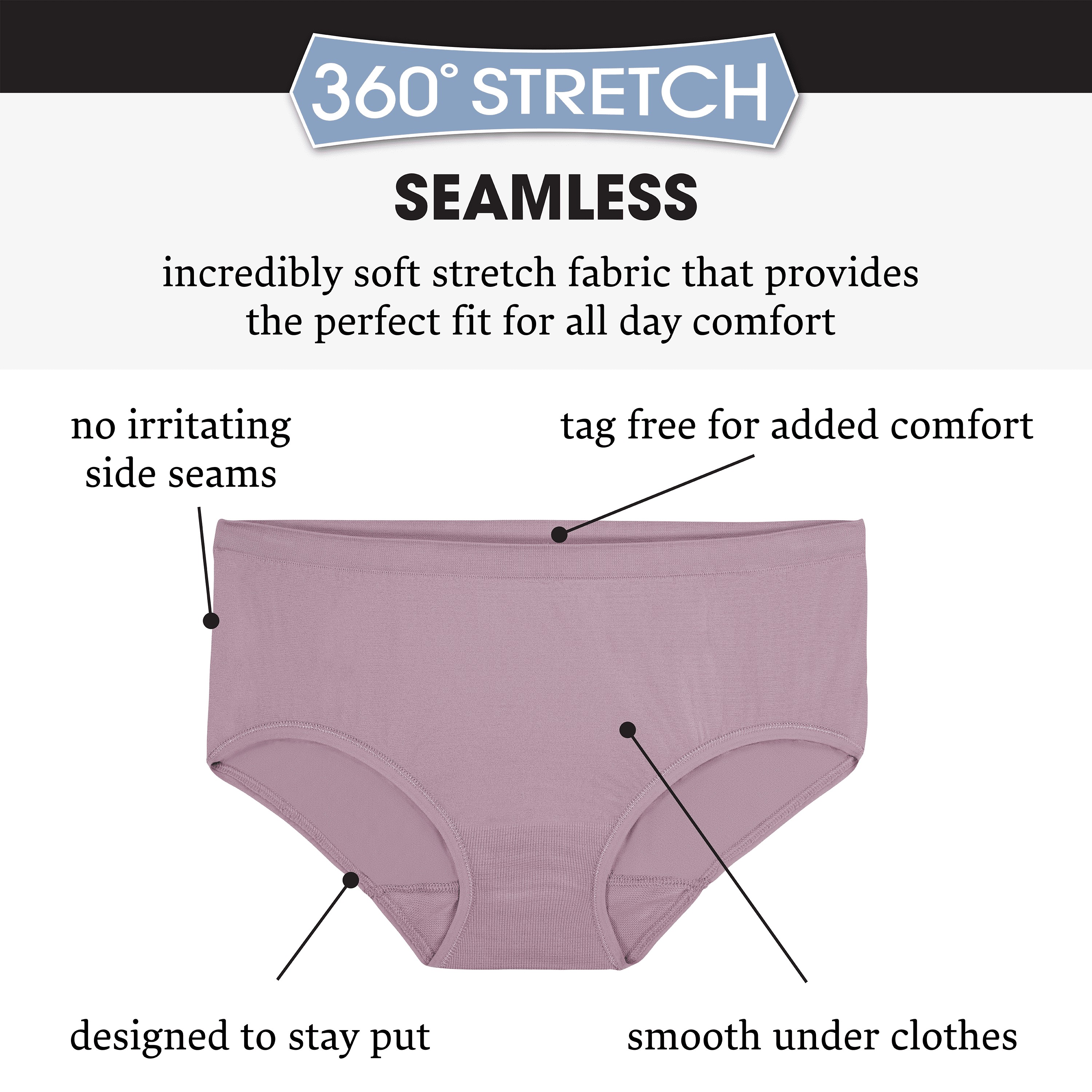 Fruit of the Loom Women's 6pk 360 Stretch Seamless Low-Rise Briefs