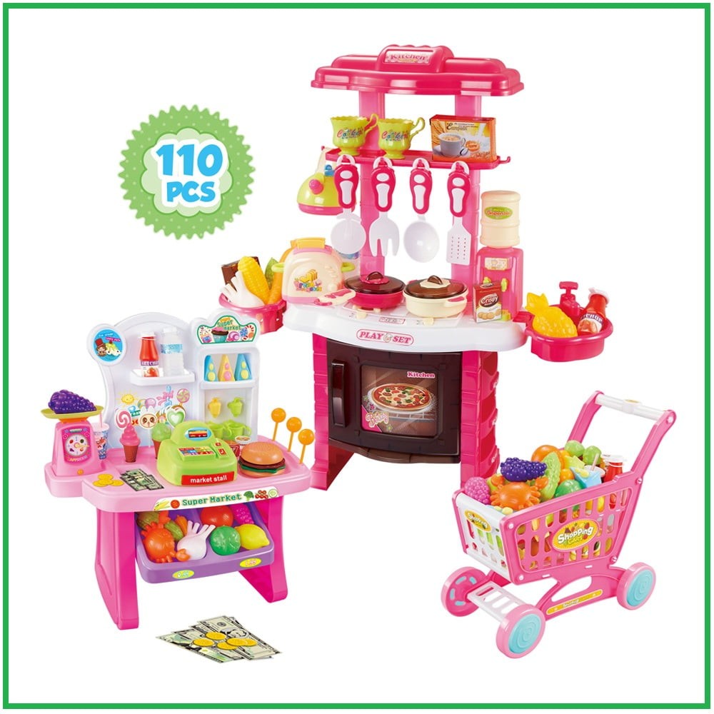 Wisairt Play Kitchen Set for Kids, 3FT Tall Kids Play Kitchen with