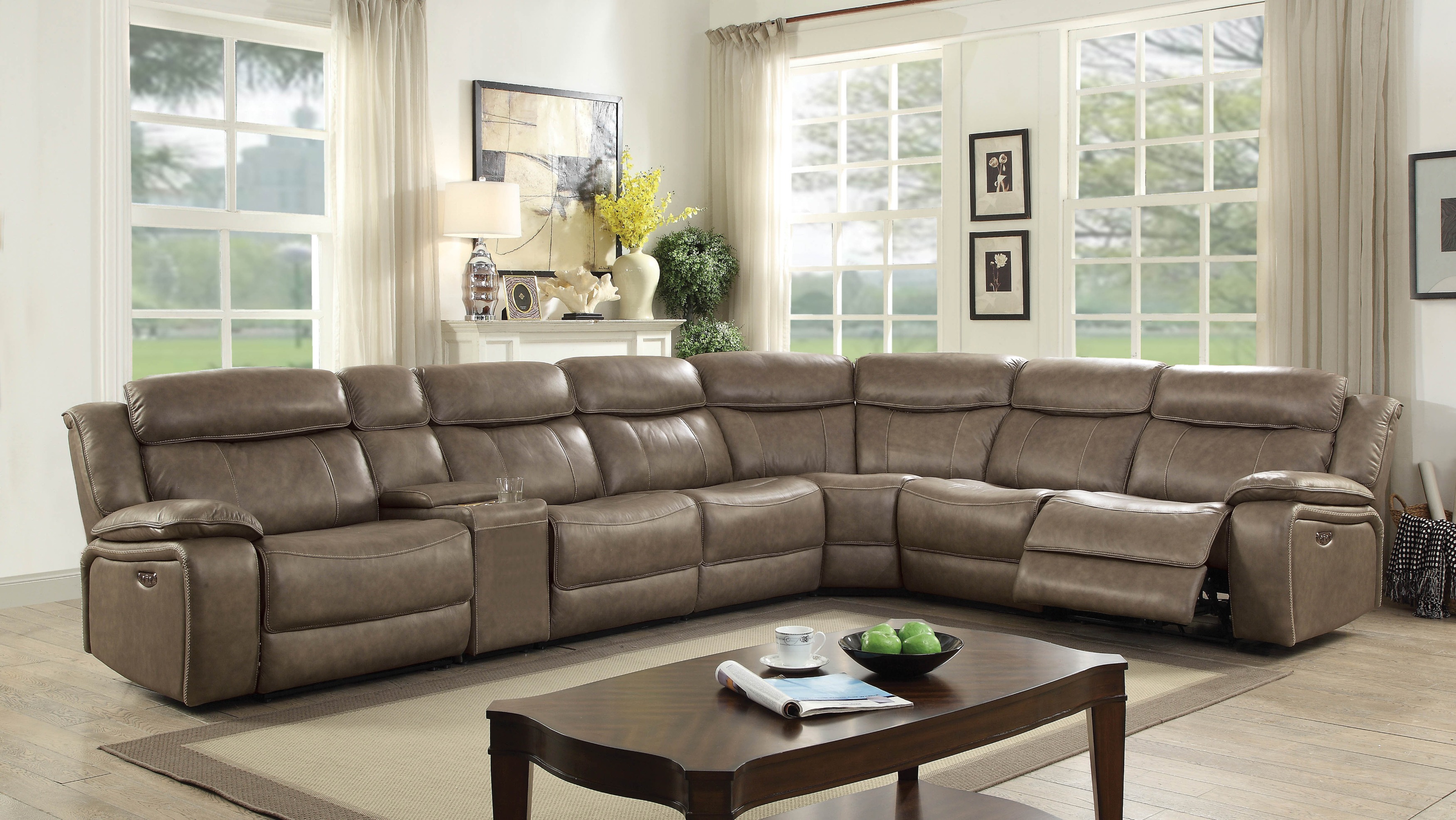 Furniture of America Tuscher Contemporary Gray Leather Recliner Sectional Sofa (Large)