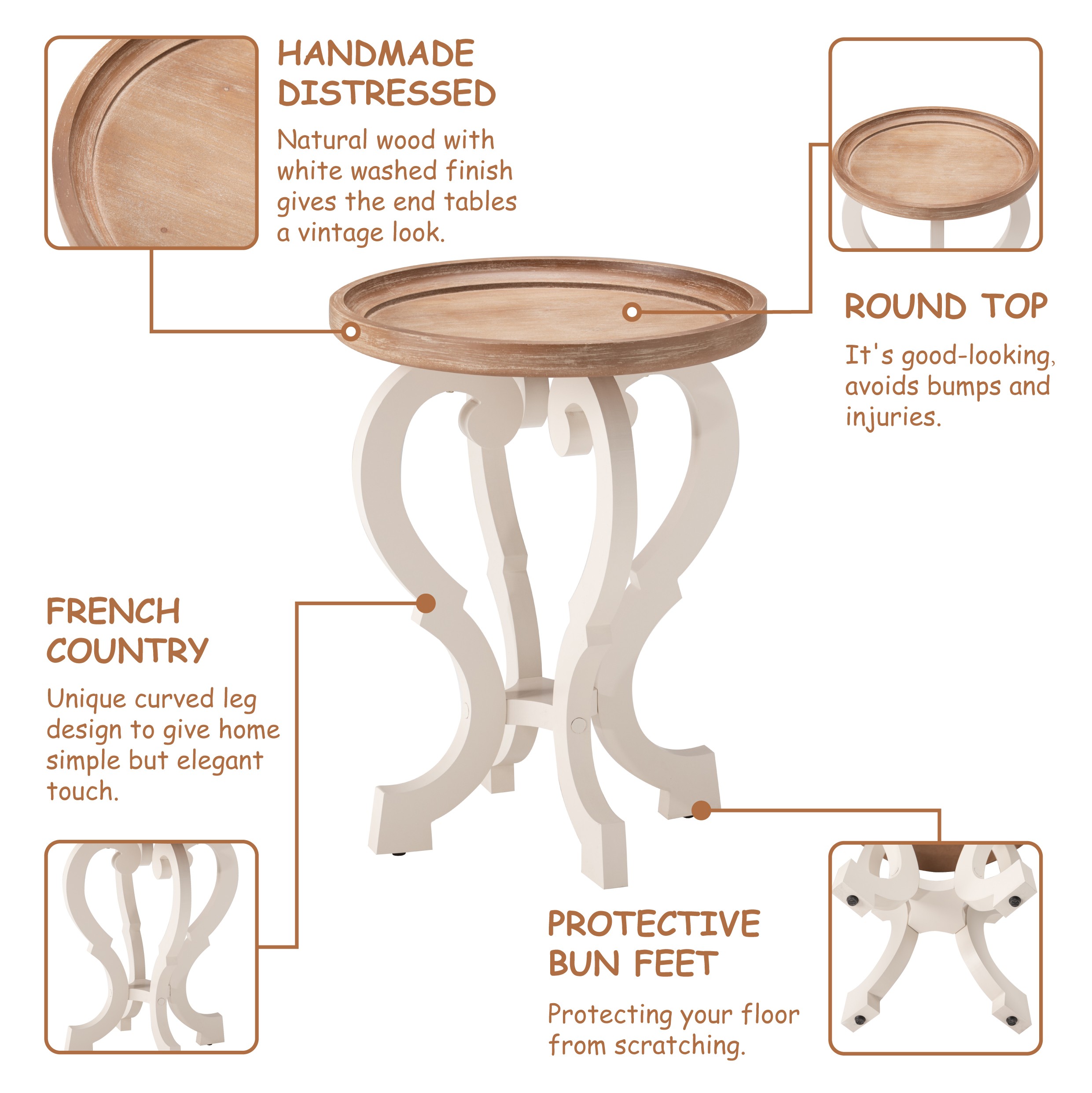 COZAYH Rustic Farmhouse Cottagecore Accent End Table, Natural Tray Top