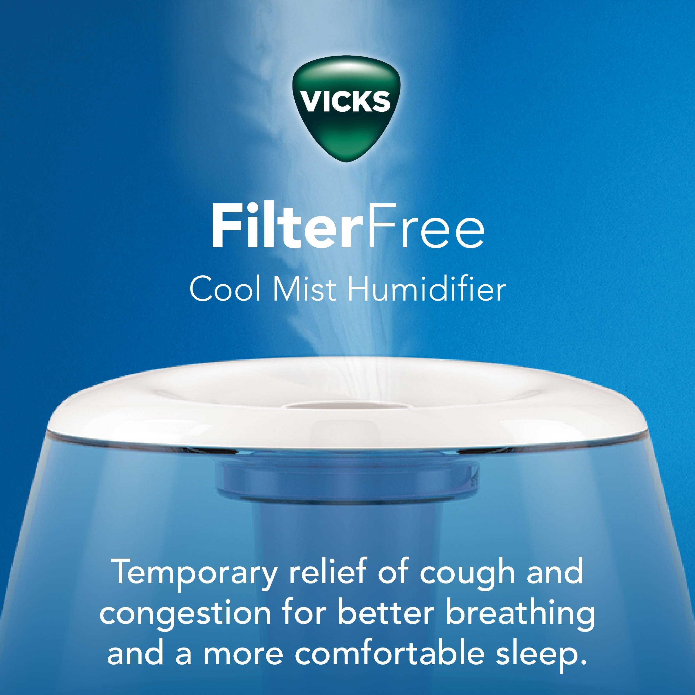 Vicks 1.2 Gallon FilterFree Cool Mist Humidifier, 200 sq ft, Blue
