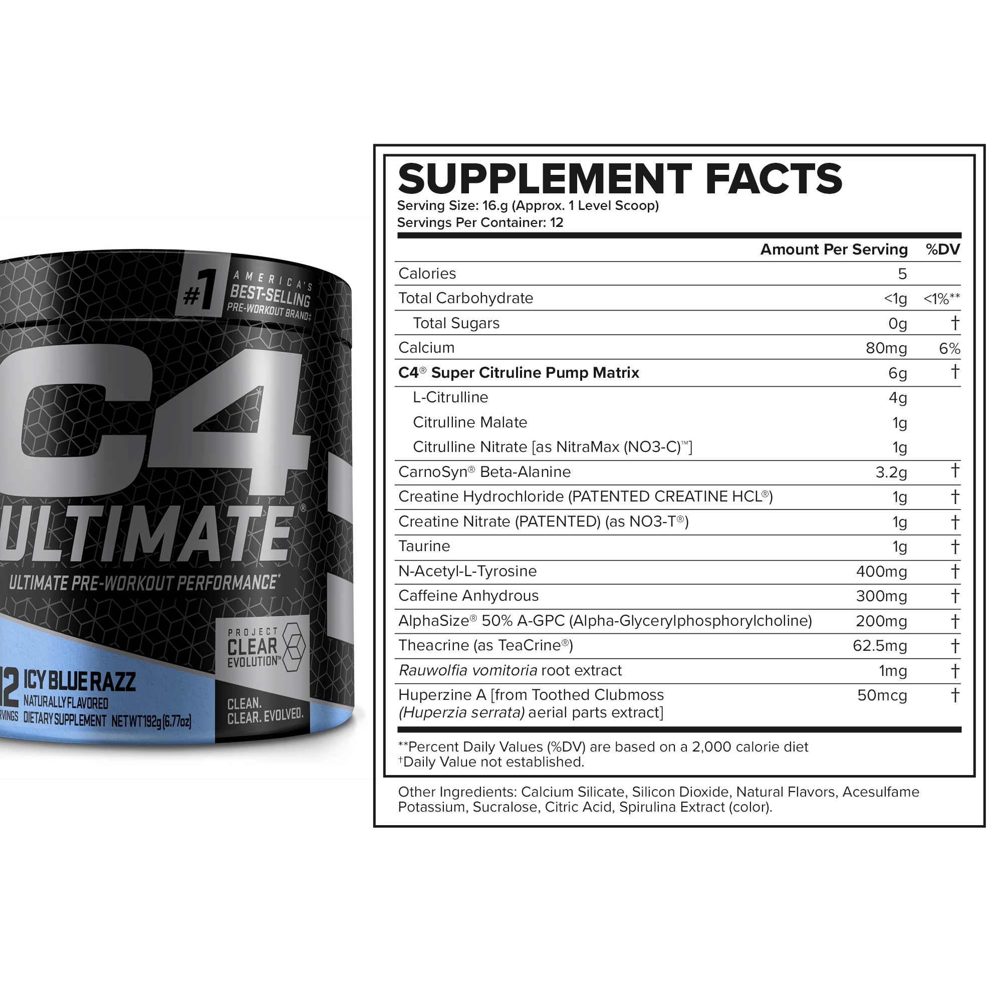 Cellucor C4 Ultimate PreWorkout Powder + Icy Blue Razz + Strength + Creatine + 12 Servings Best