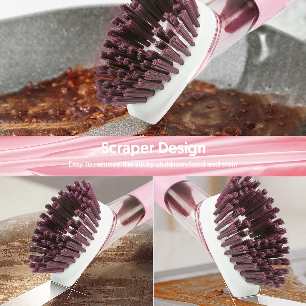 Soap Dispensing Dish Brush, Kitchen Scrub Brush for Pans Pots Sink