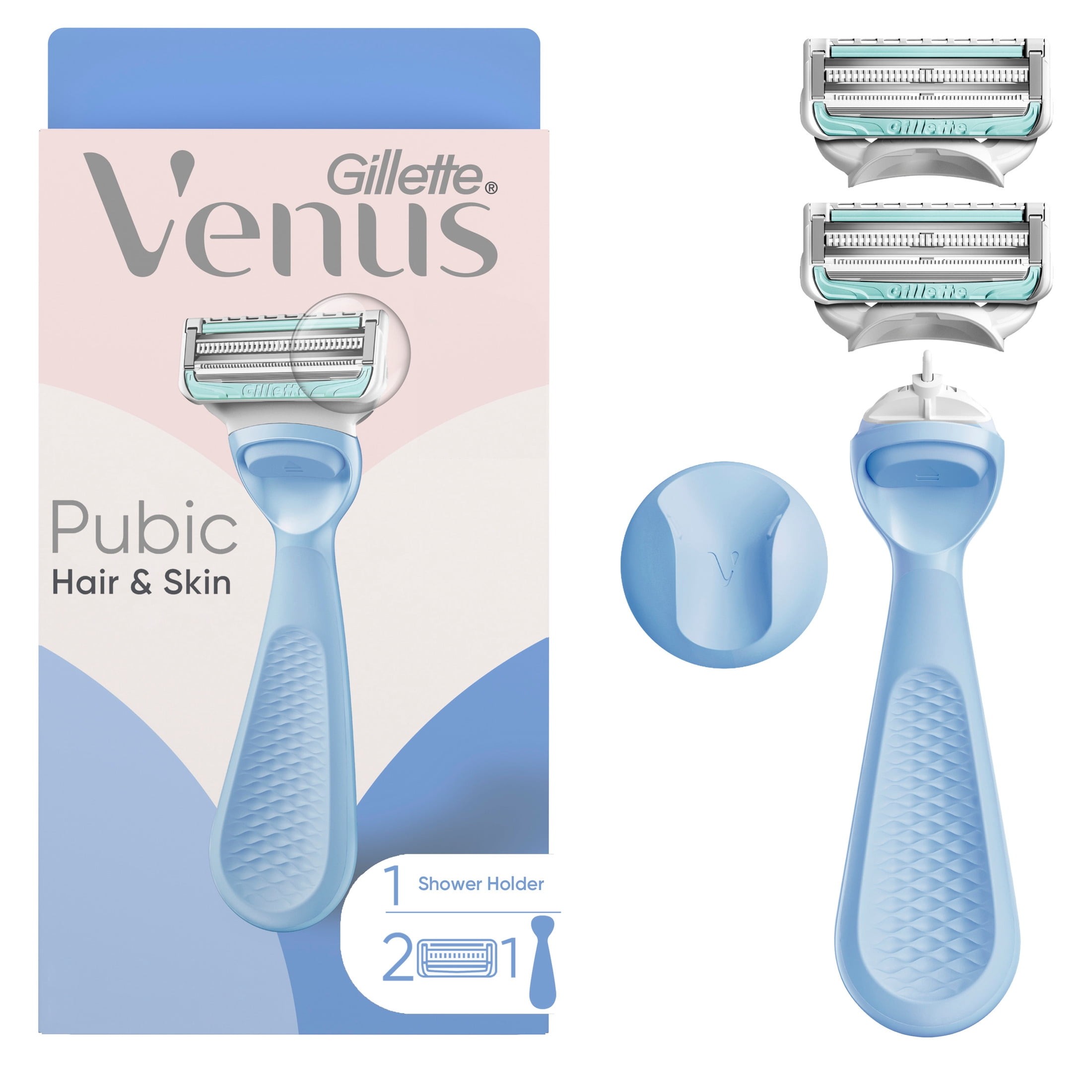 Venus Razor Kit for Pubic Hair & Skin, 1 Handle + 2 Refills + Shower ...