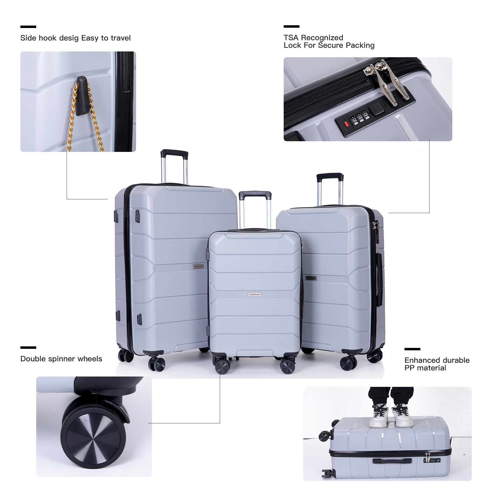 Mejores ofertas e historial de precios de Travelhouse 3 Piece Luggage Set  Hardshell Lightweight Suitcase with TSA Lock Spinner Wheels  20in24in28in.(Black) en