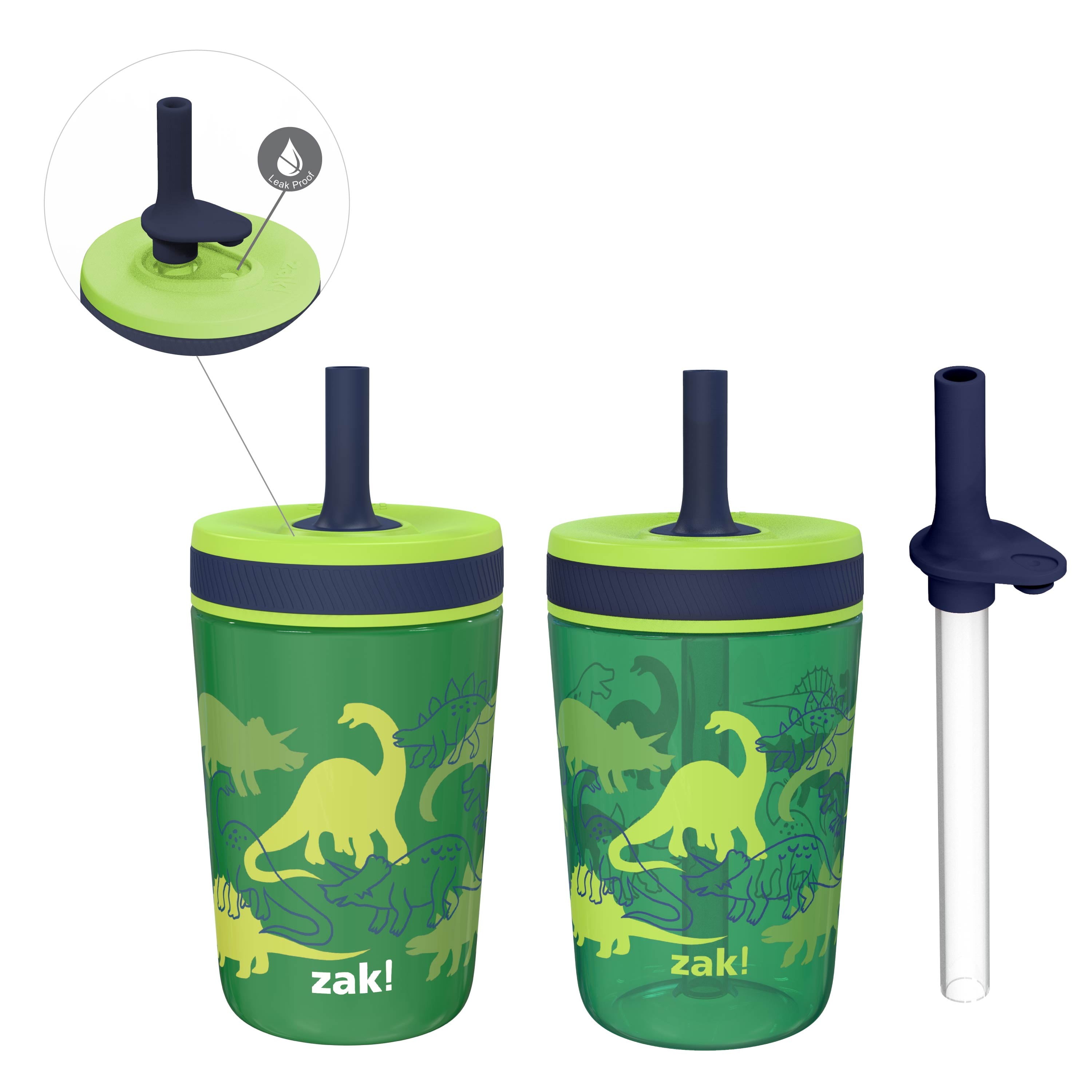 Zak Designs 3PC Kelso Straw Tumbler Set, 12oz Stainless Steel and 15oz Plastic, 2 Cups and 1 Bonus Straw, Leakproof and Perfect for Kids, Seashells