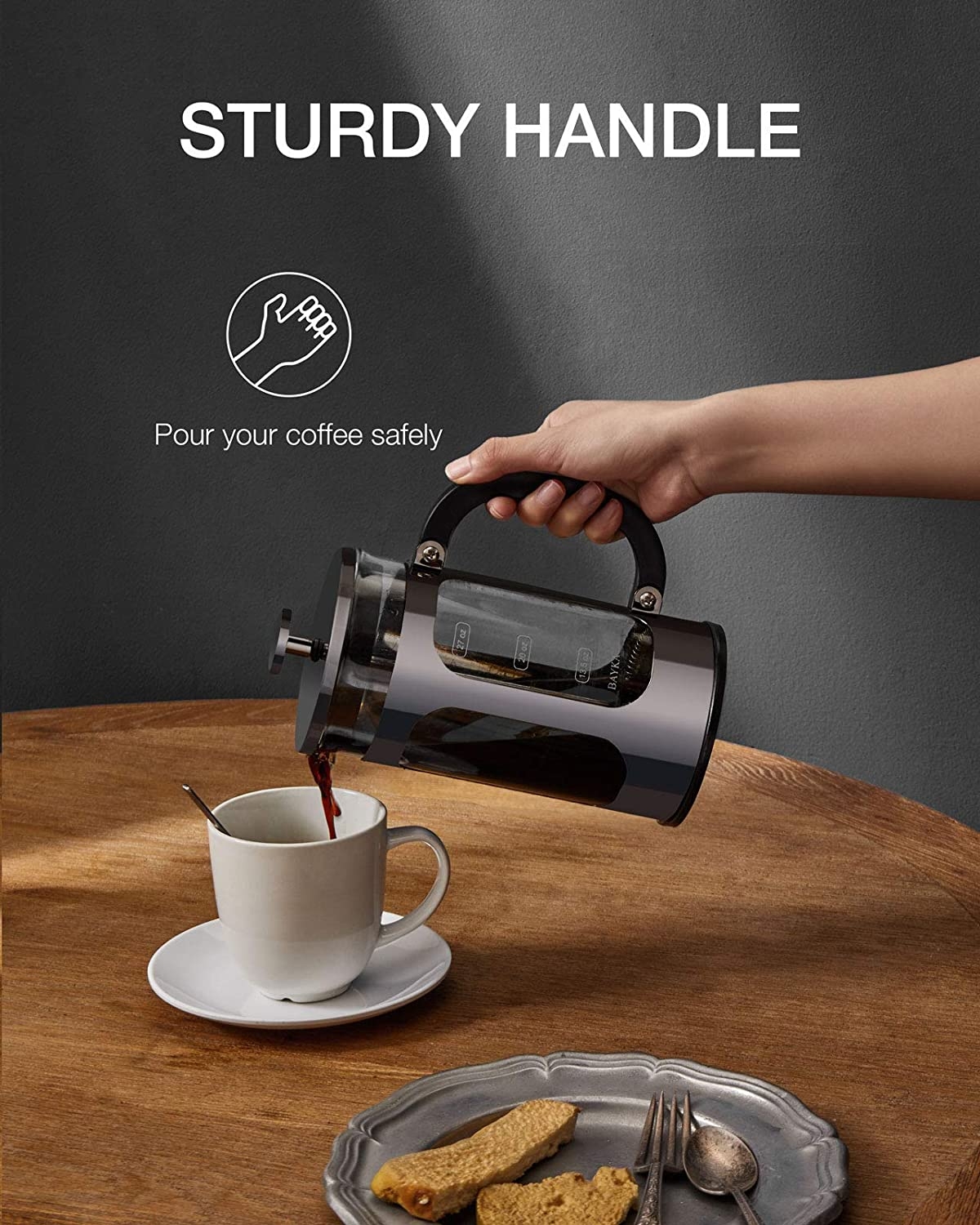 BAYKA US French Press Coffee Maker, 34 Ounce,Glass & Stainless Steel, Dark Pewter Best Deals and