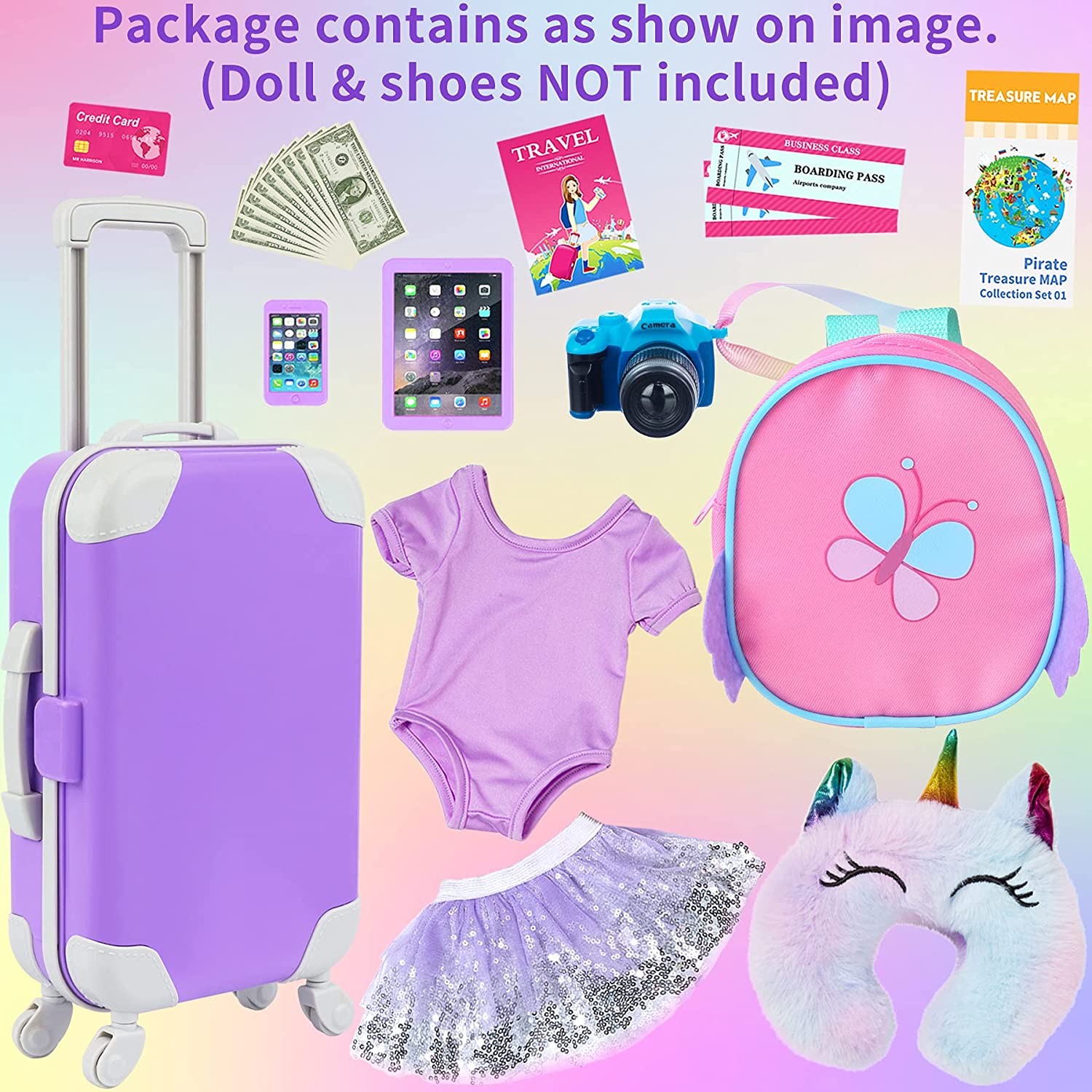 Doll Travel Suitcase with Accessories Travel Set for 18 inch