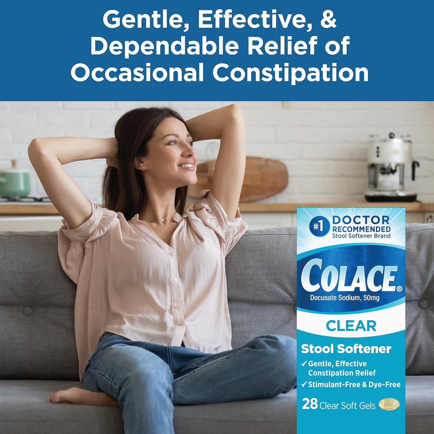 Colace Clear Stool Softener Soft Gel Capsules Constipation Relief 50mg