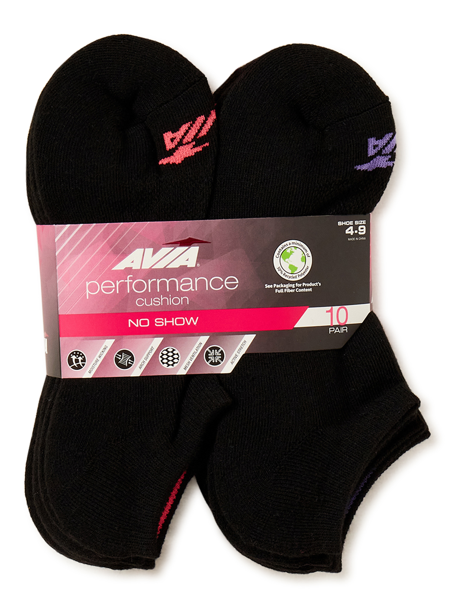 Avia Women's Performance Cushion No Show Socks, 10-Pack