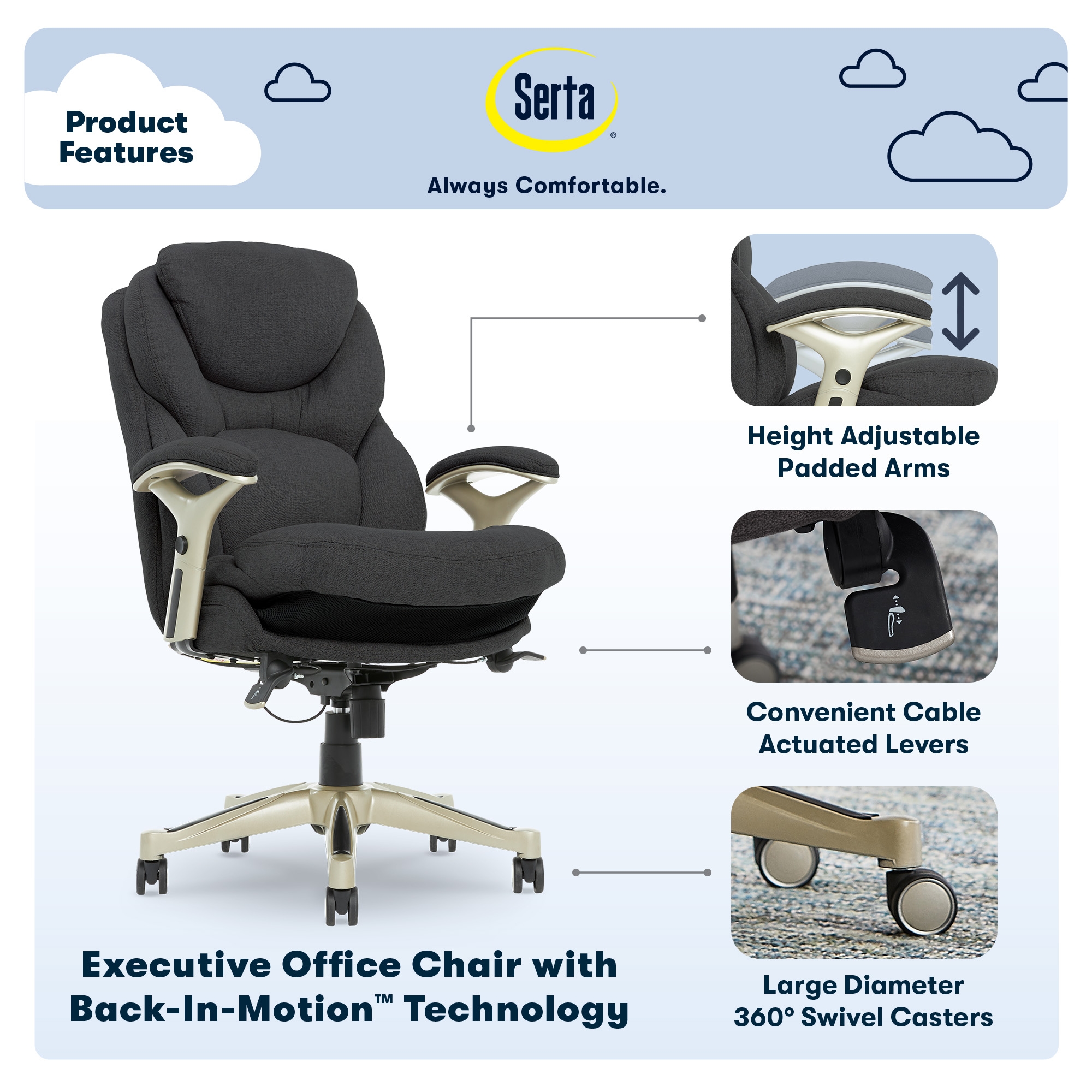 Serta Fabric Office Chair with True Wellness BIM Tech, 250 lb. Capacity ...