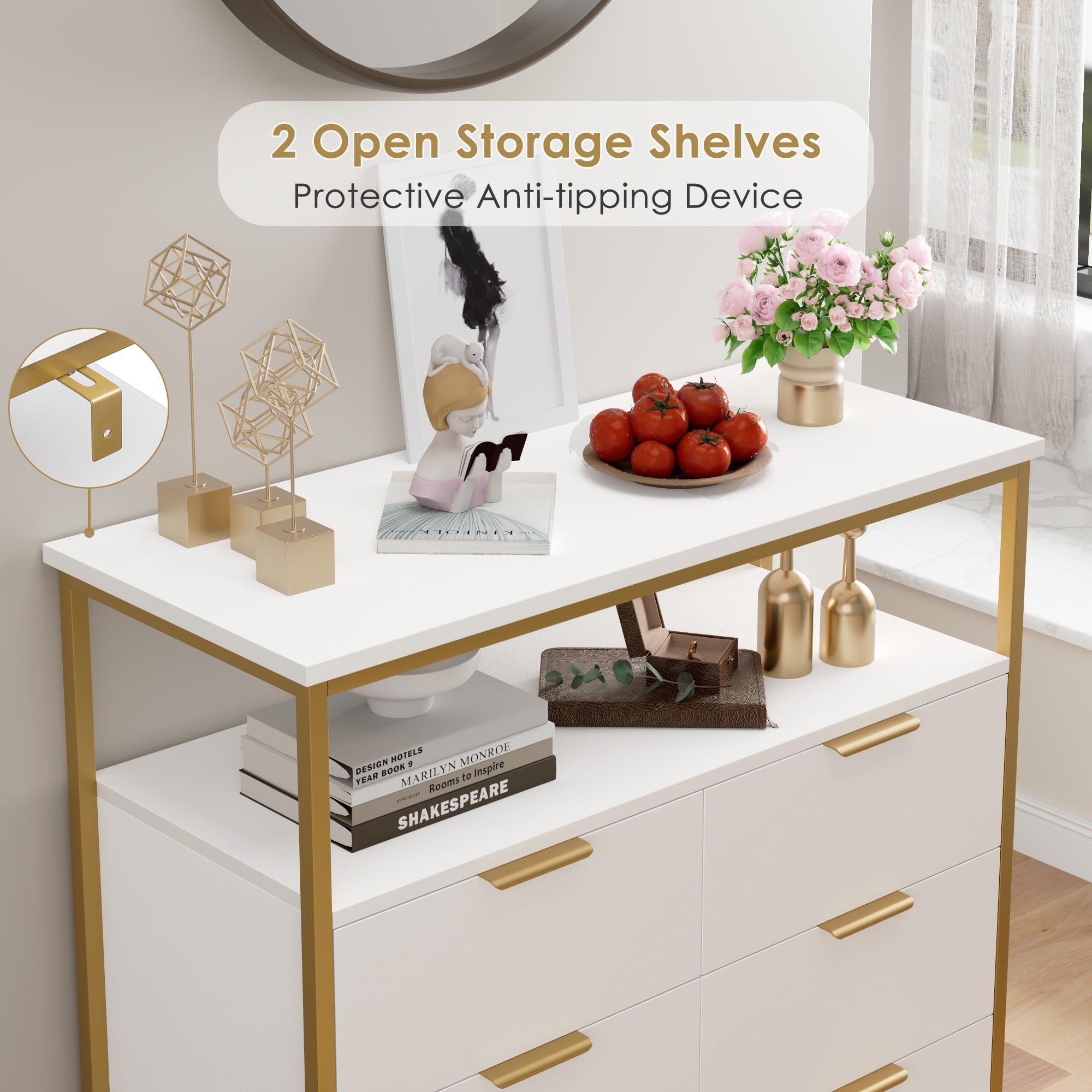 Homfa 6 Drawer White Dresser, Modern Storage Cabinet for Bedroom