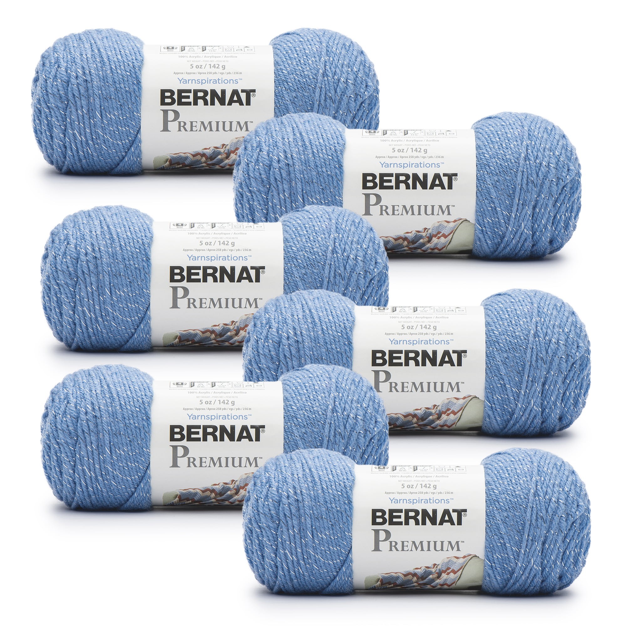 Mejores ofertas e historial de precios de Bernat® Premium™ Sparkle #4  Medium Acrylic Yarn, Sky Blue Sparkle 5oz/142g, 258 Yards (6 Pack) en