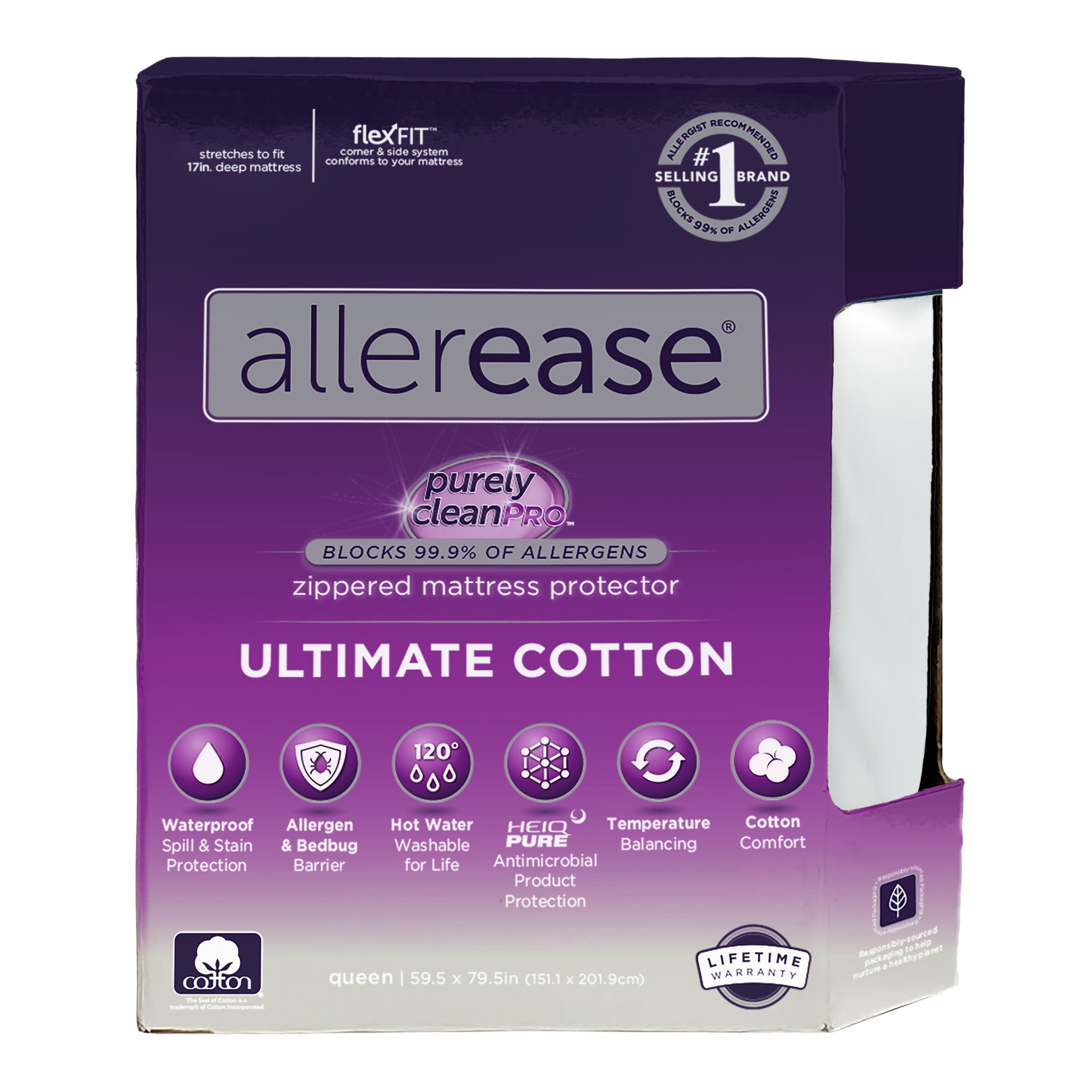 Allerease Ultimate Cotton Allergy Relief Zippered Mattress Protector ...