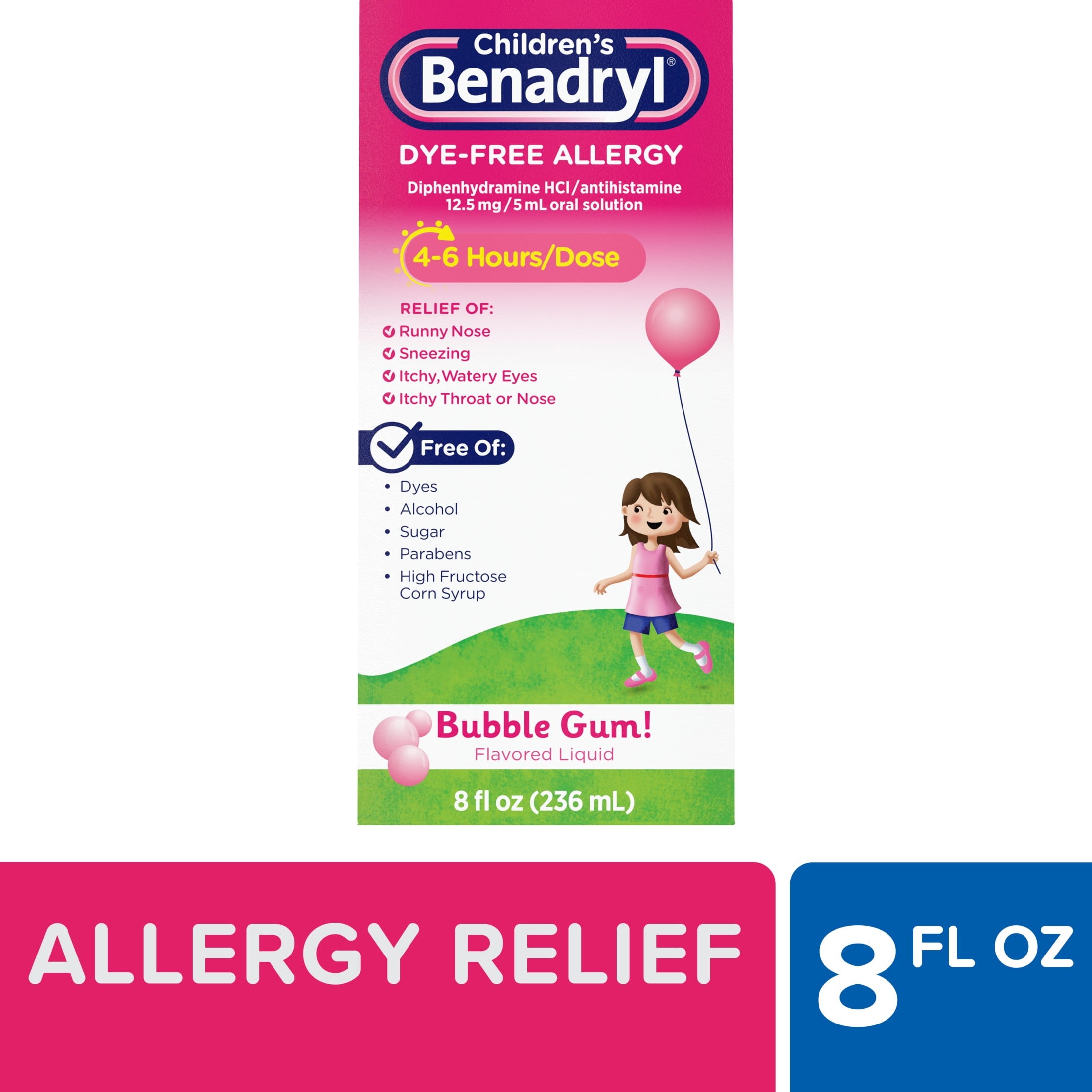Children's Benadryl DyeFree Allergy Liquid, Bubble Gum, 8 fl. oz Best