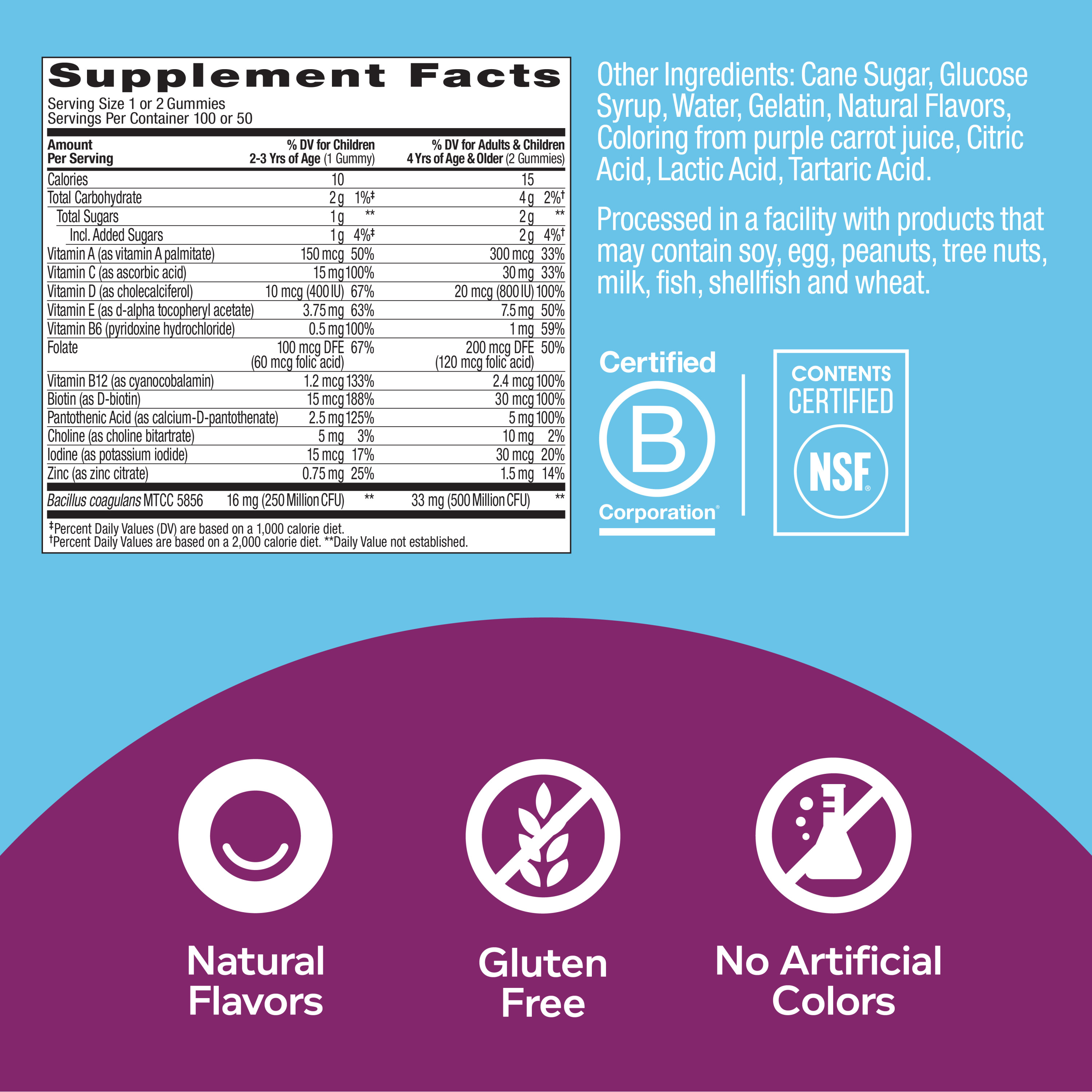 OLLY Kids Multivitamin + Probiotic Gummy, Vitamin A, C, D, E, B, Zinc