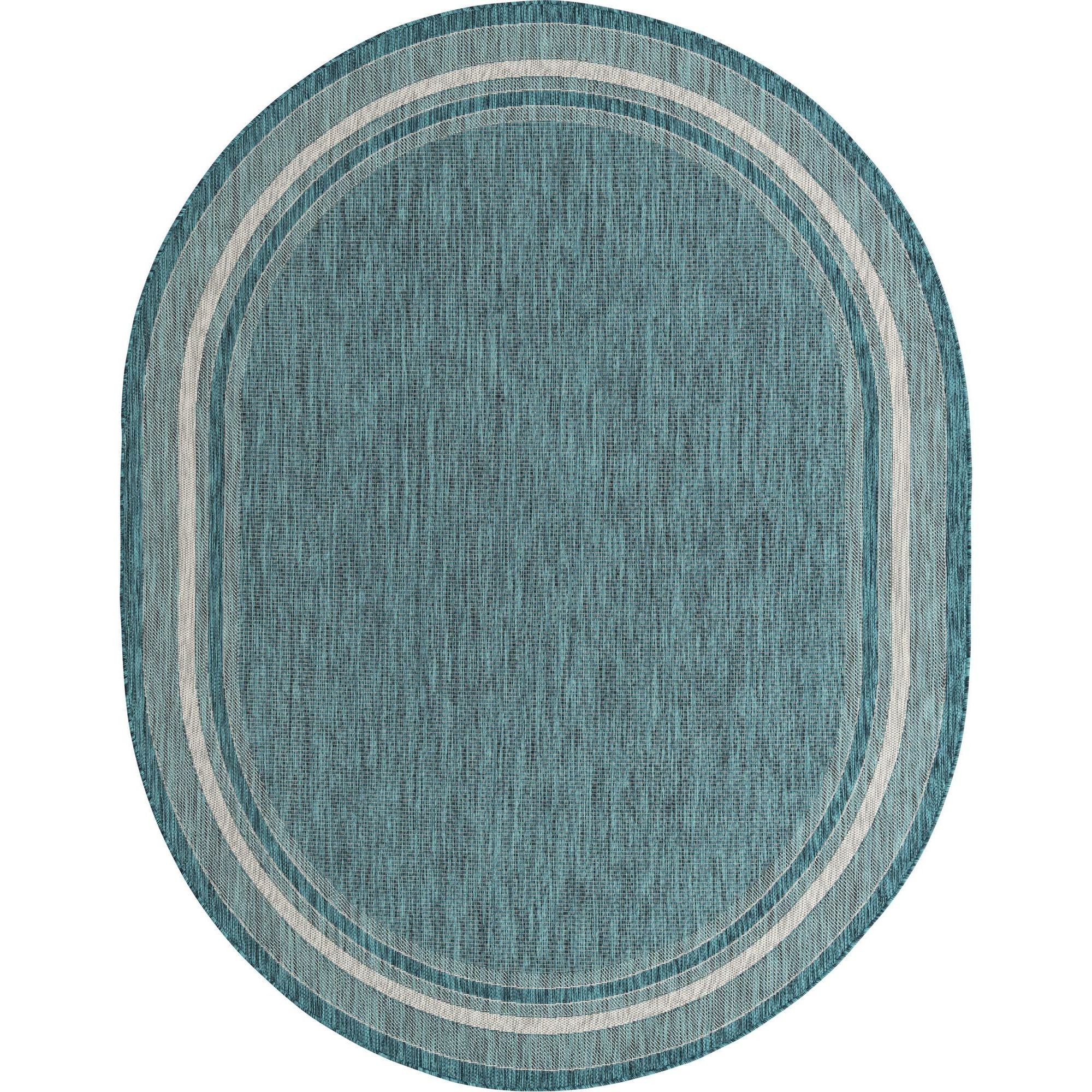 Unique Loom Soft Border Indoor/Outdoor Border Rug Teal/Ivory 7' 10