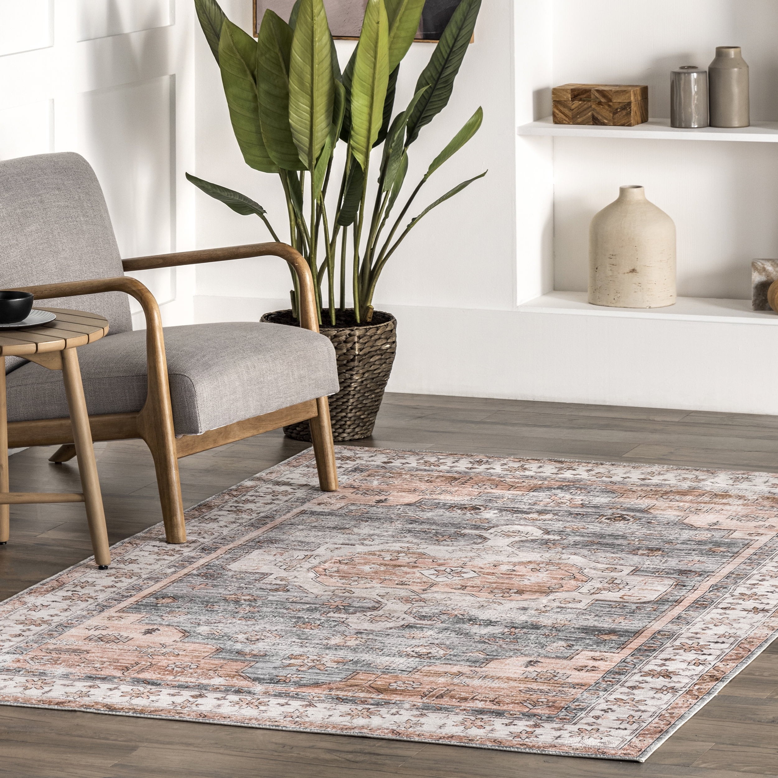nuLOOM Banks Vintage Machine Washable Area Rug 5 x 8 Light Gray Best Deals and Price History at