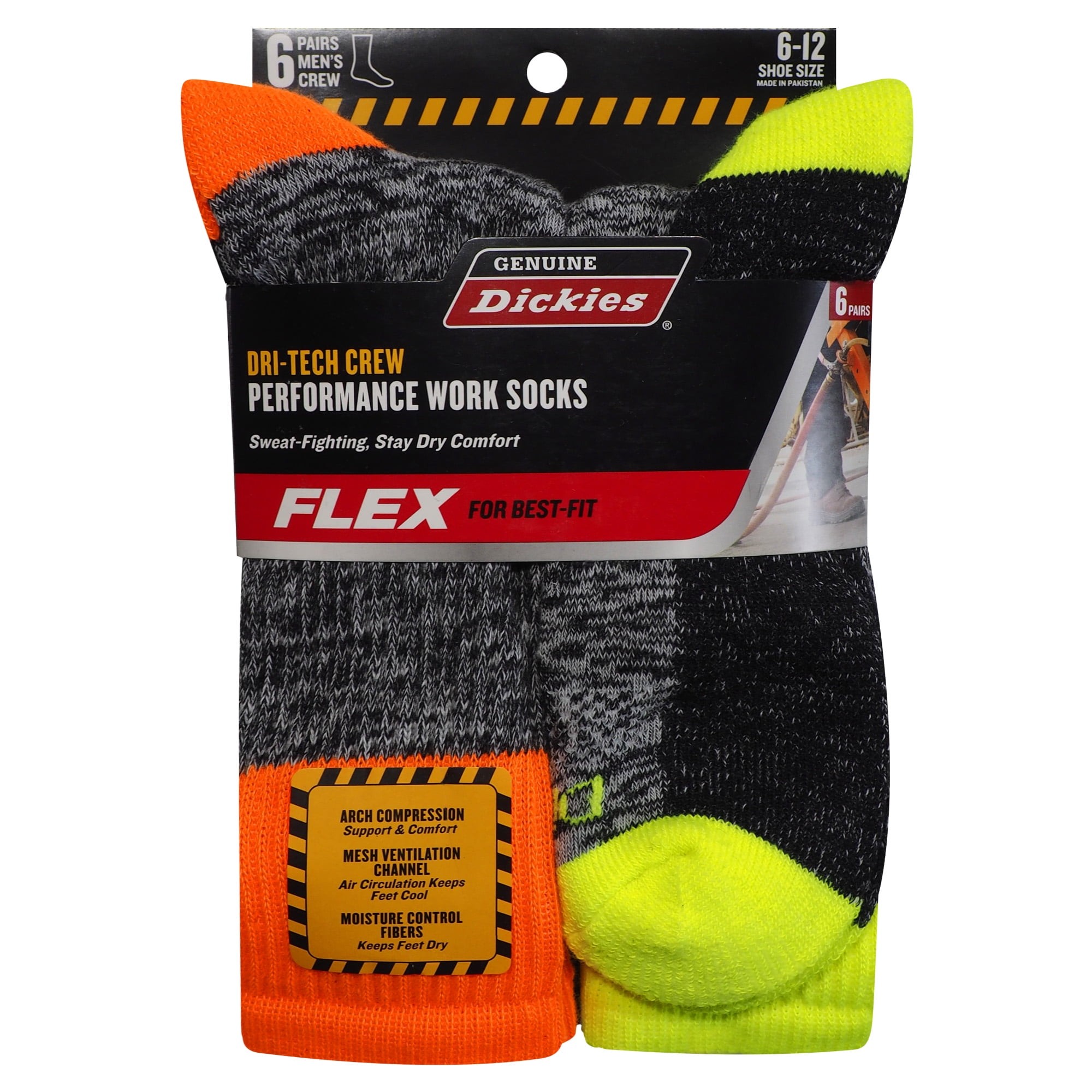 Dickies Men's Dri-Tech Crew Socks, 6-Pack Black Size 6-12 Best Deals ...