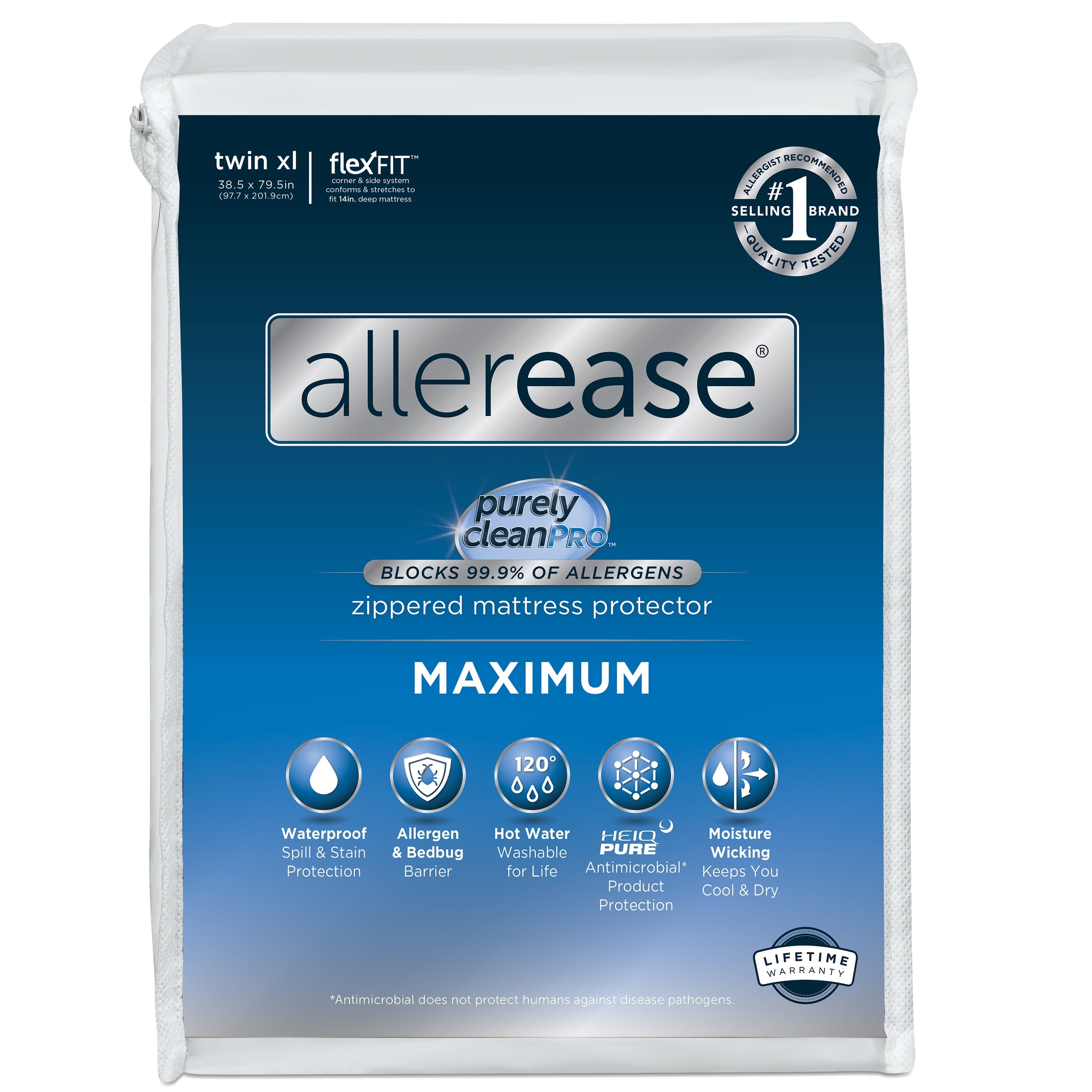 Allerease Maximum Allergy Relief Zippered Mattress Protector, TwinXL