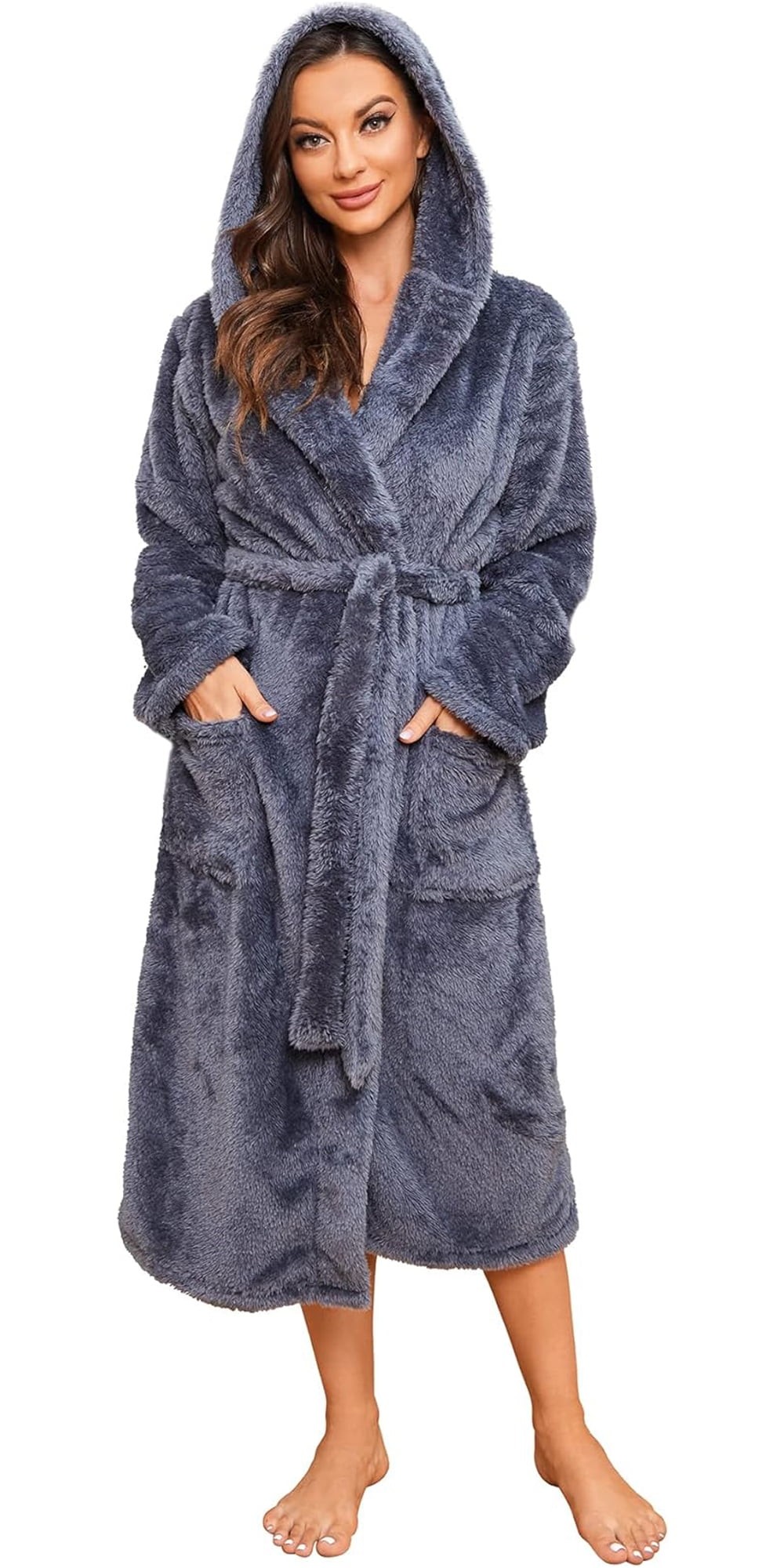 HEARTNICE Womens Hooded Fleece Robe, Thick Warm Plush Bathrobe for