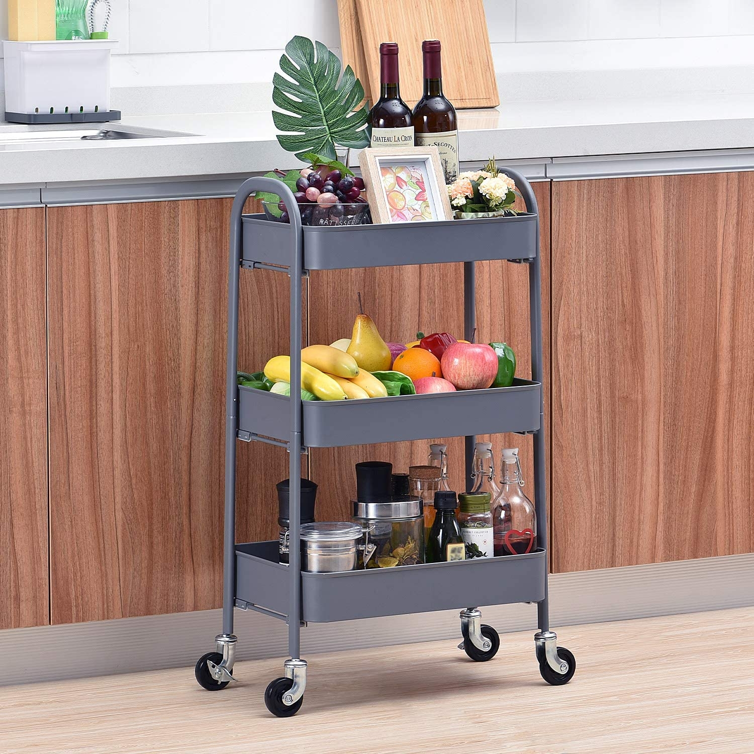 KINGRACK 3-Tier Storage Rolling Cart, Metal Utility Cart with