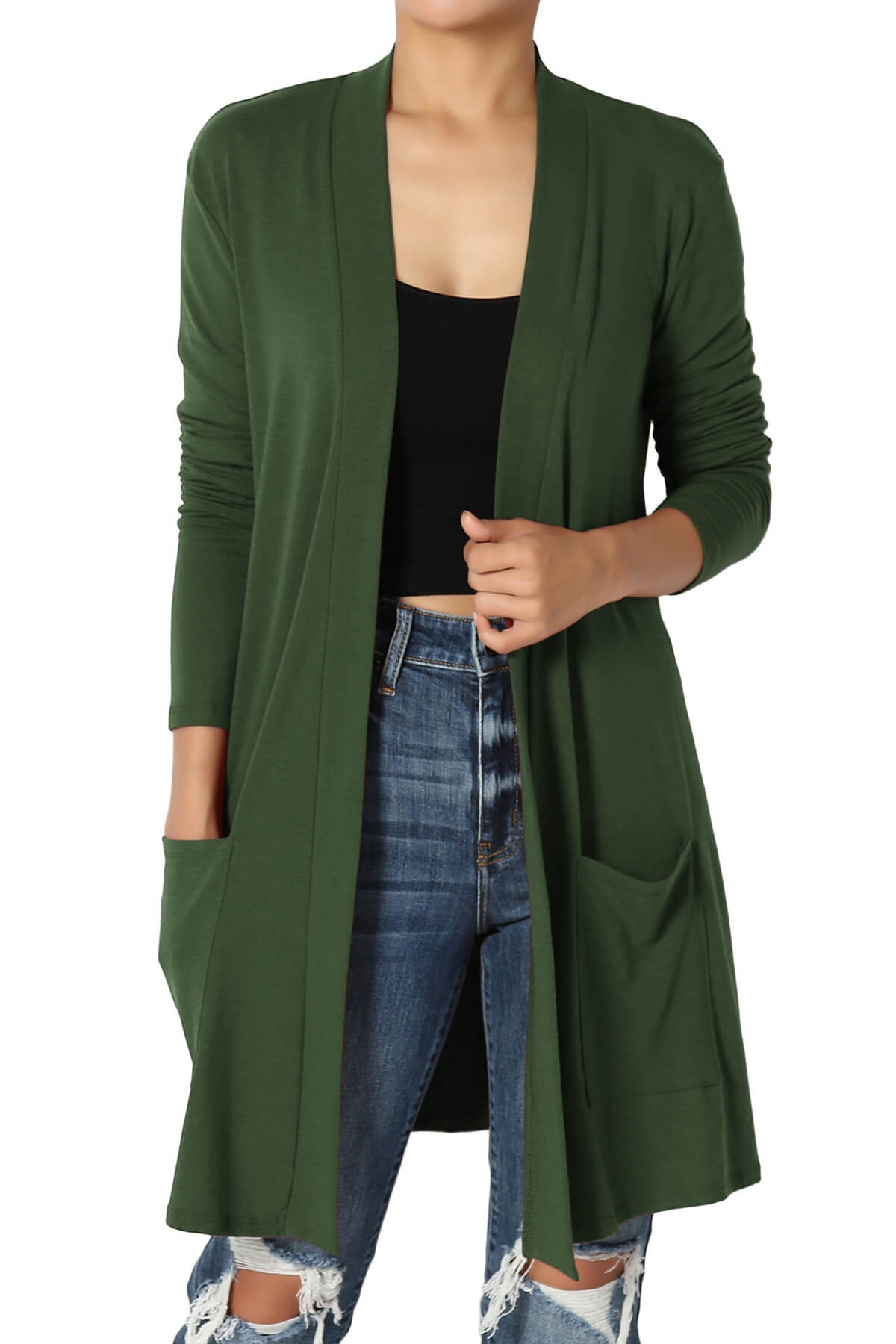 Jersey knit long cardigan with pockets