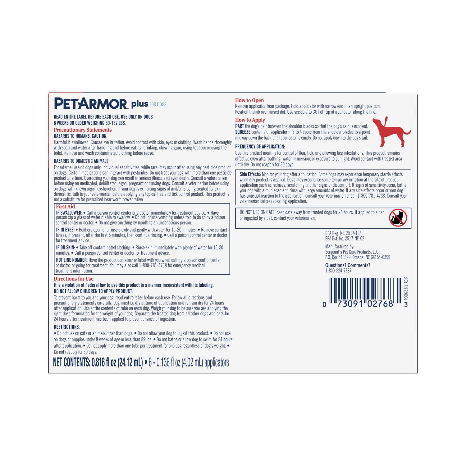 PETARMOR Plus For X-Large Dogs 89-132 Lbs, Flea & Tick Prevention For ...