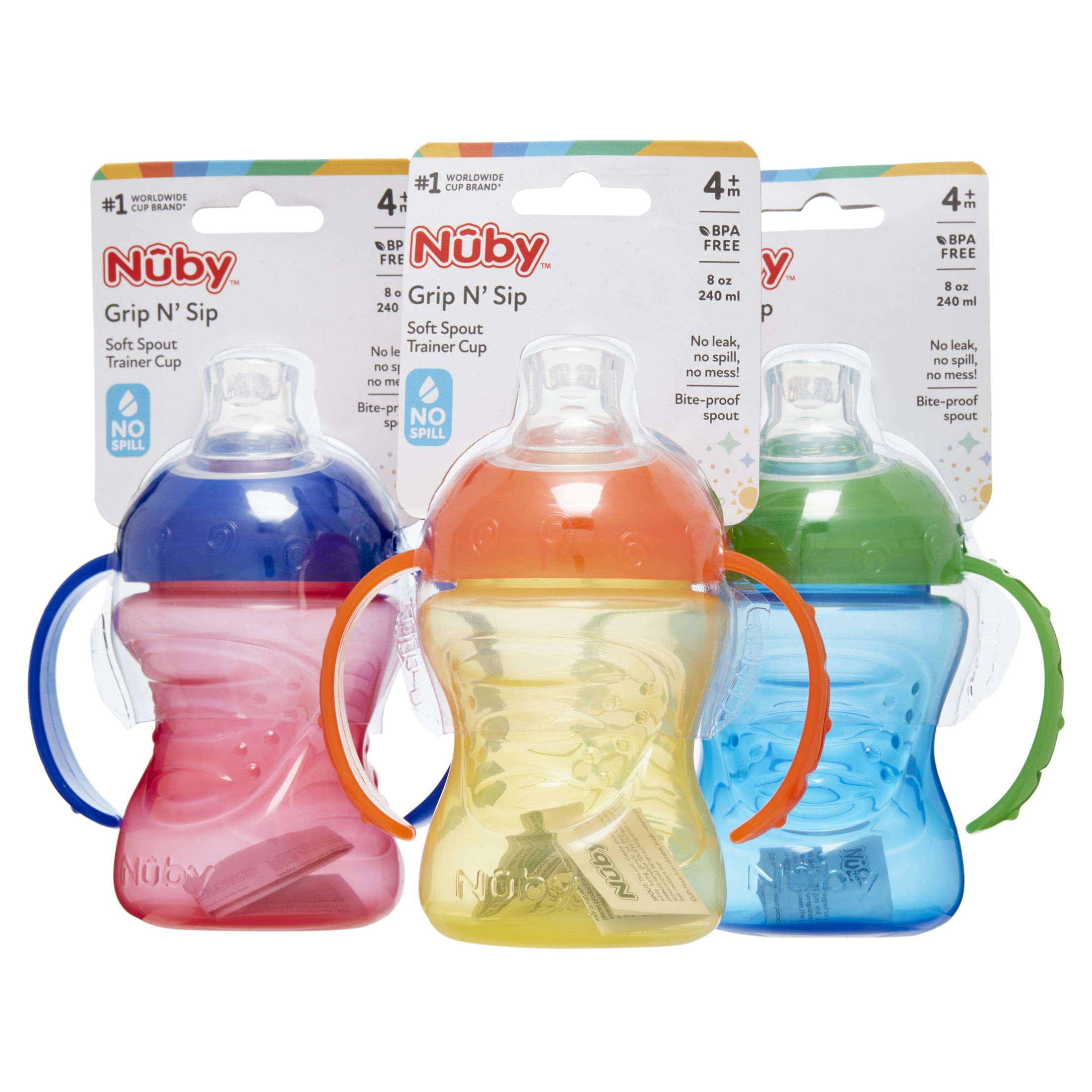 Nuby No-Spill Grip N' Sip Pink Soft Spout Sippy Cup, 8 fl oz 