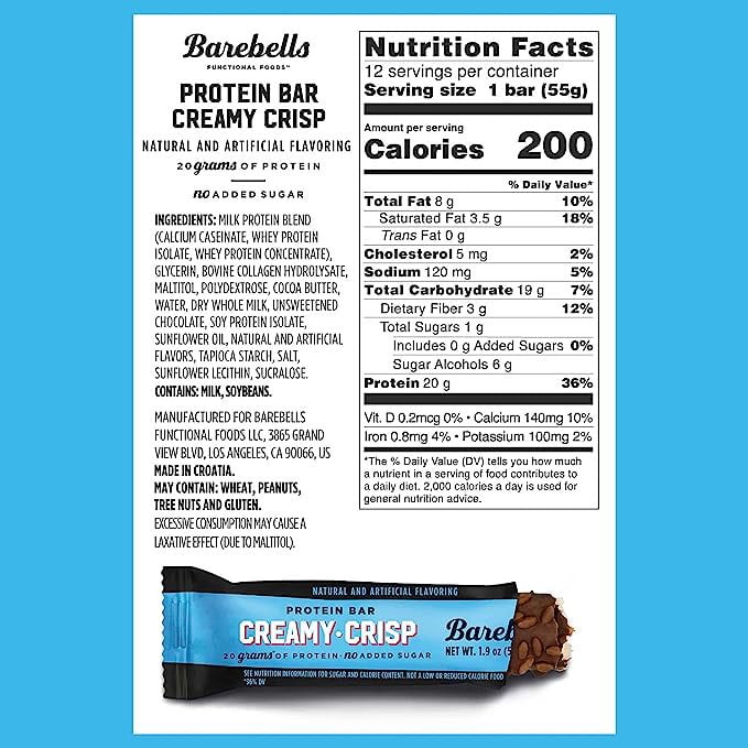 Barebells Protein Bars Creamy Crisp 12 Count, 1.9oz Bars Protein Snacks with 20g of High