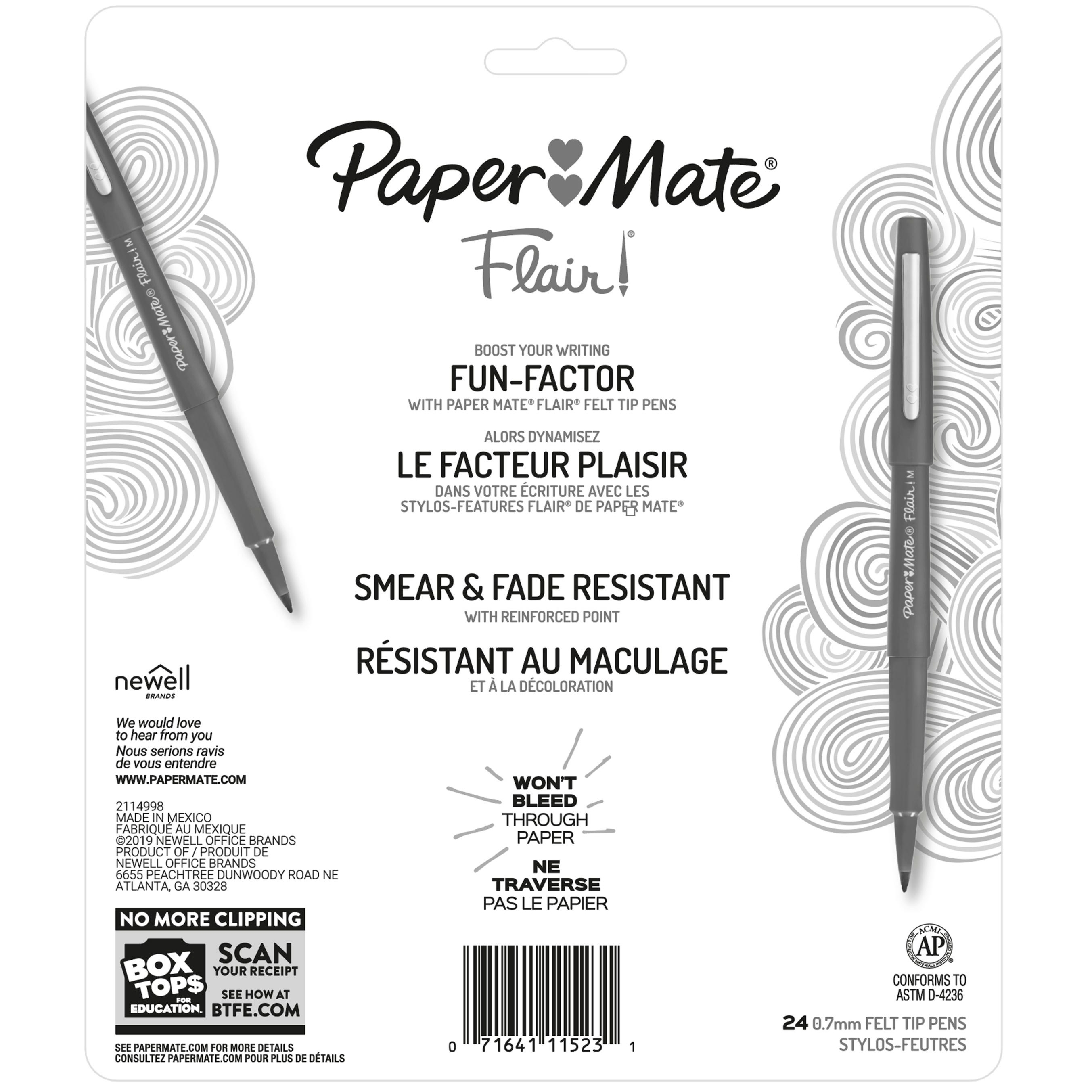 Paper Mate Flair Felt Tip Pens, Medium Point, Assorted Colors, 24