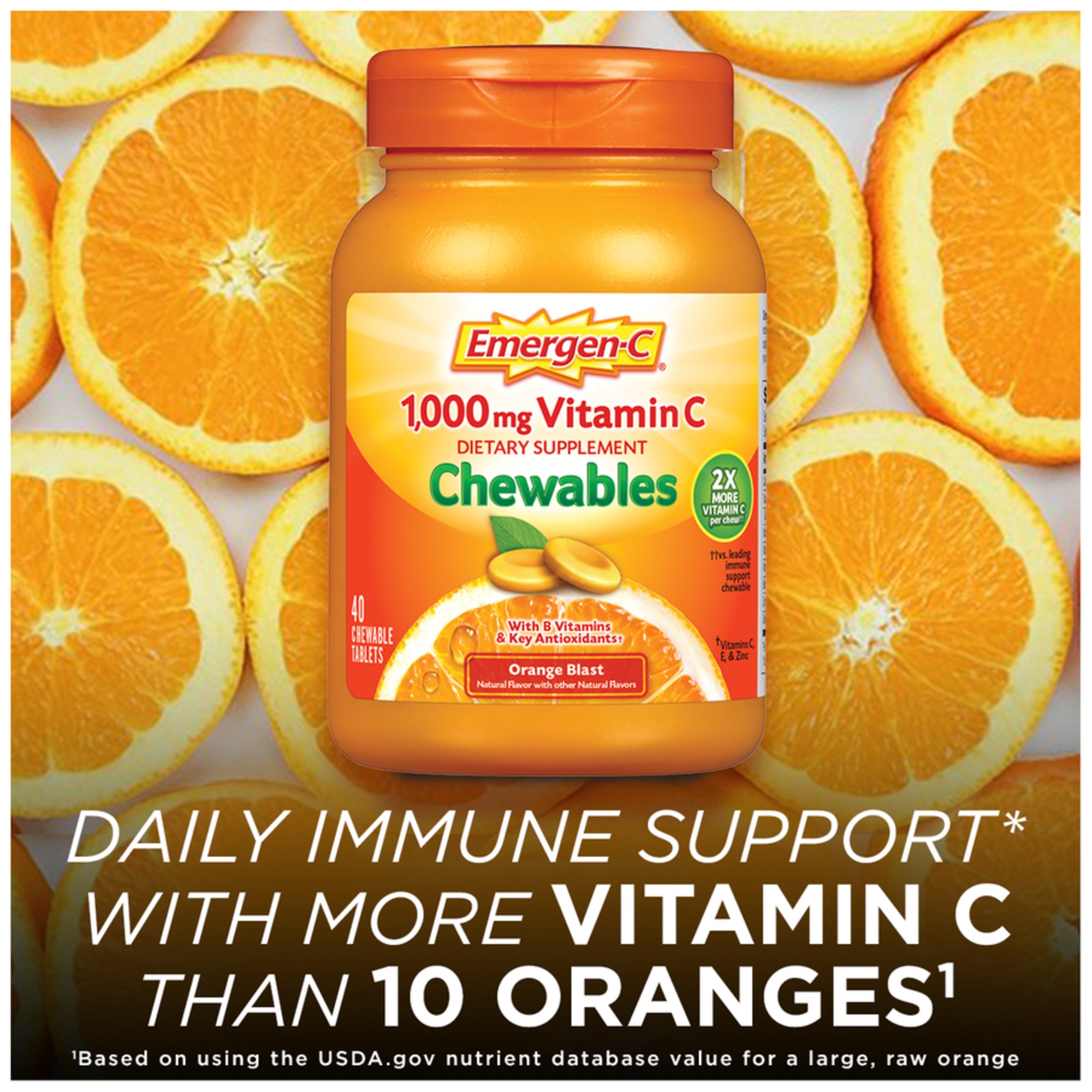 EmergenC Vitamin C Dietary Supplement Chewables, Orange Blast, 40 Ct