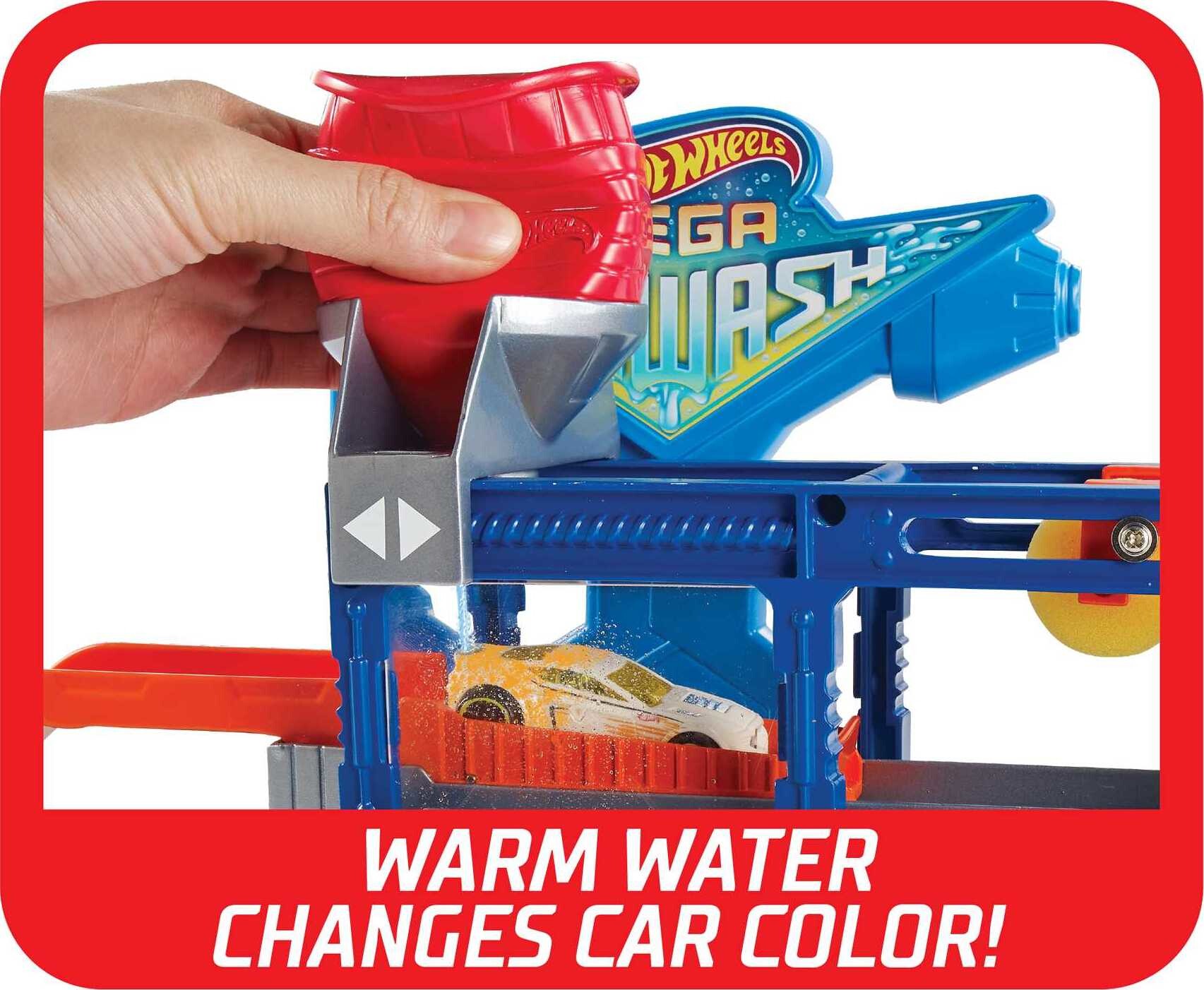 Hot Wheels Mega Car Wash Playset & 1:64 Scale Color Shifters Car with ...
