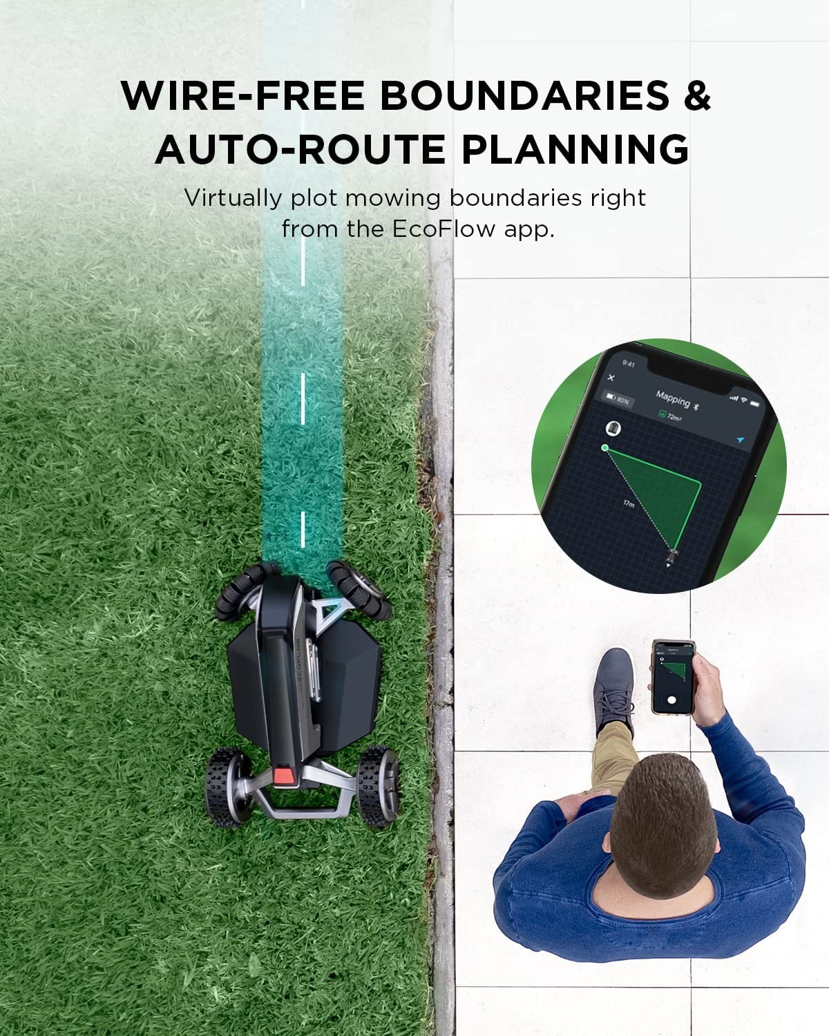 EcoFlow Blade Robotic Lawn Mower, WireFree Boundaries, AutoRoute