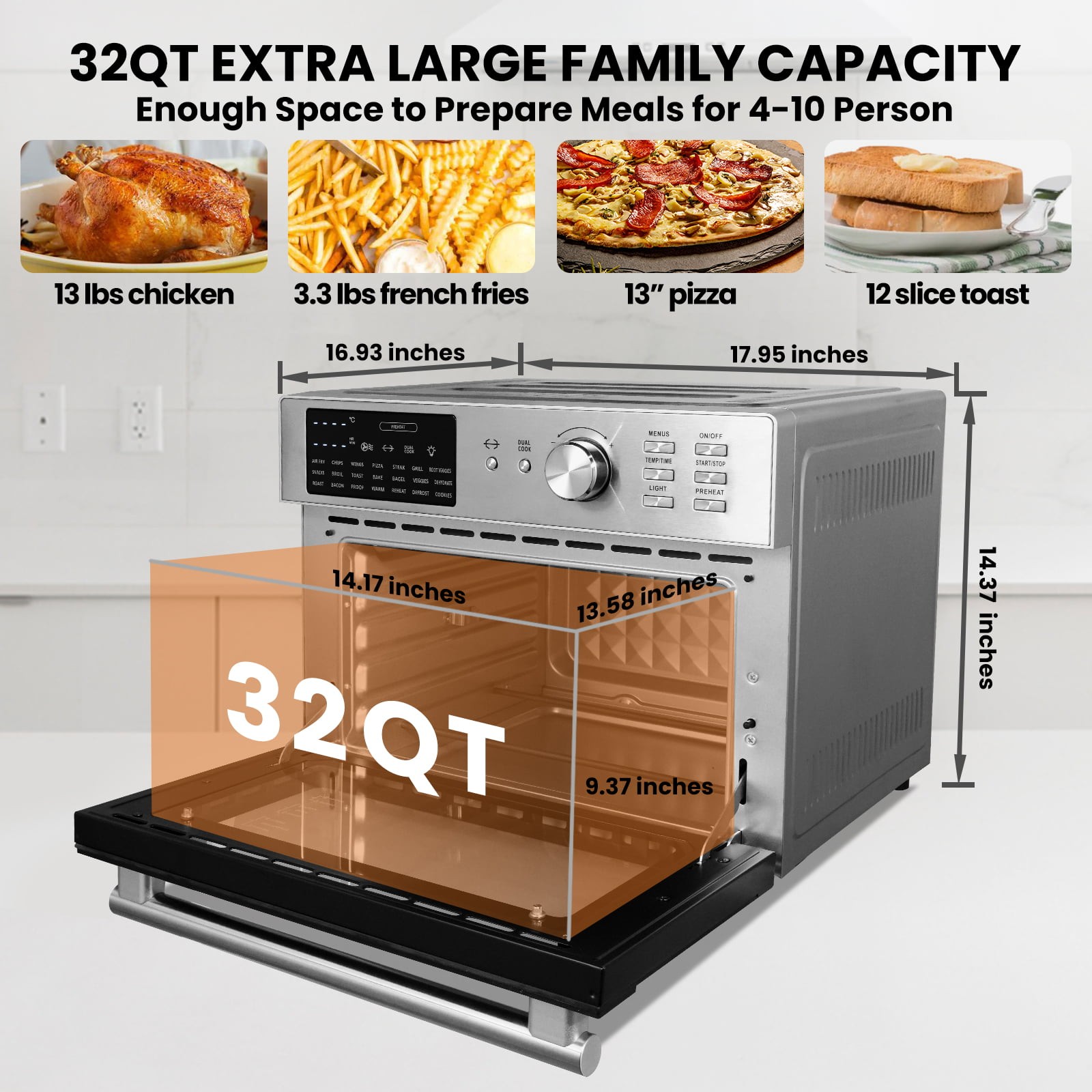 Mejores ofertas e historial de precios de 𝓞𝓘𝓜𝓘𝓢 Air Fryer Toaster Oven,  32QT Large 21 in 1 Smart Convection oven Countertop, with Rotisserie and  Dehydrator,1800W in Stainless Steel, Silver en