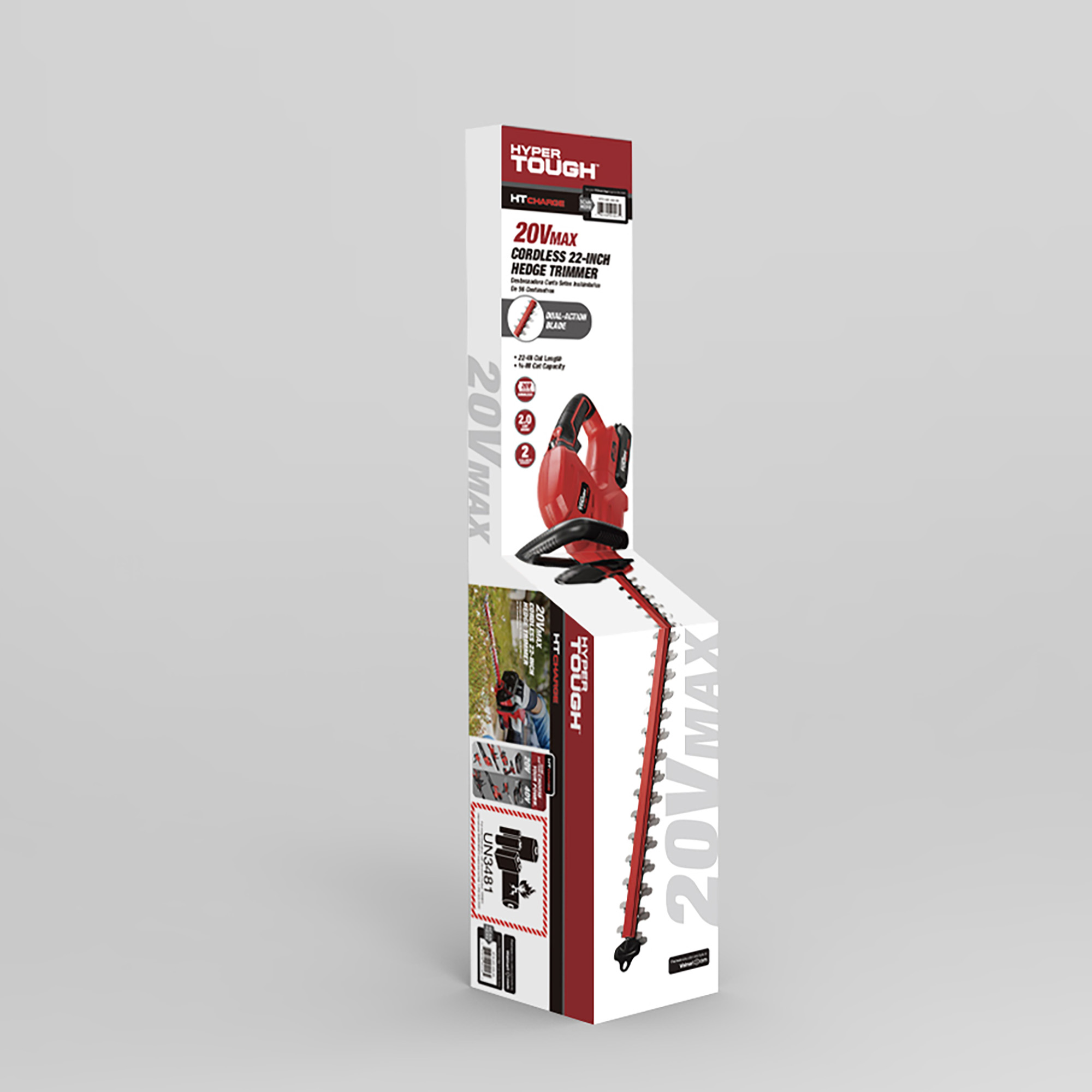 Hyper Tough 20V Max 22inch Cordless Hedge Trimmer, HT1940100309