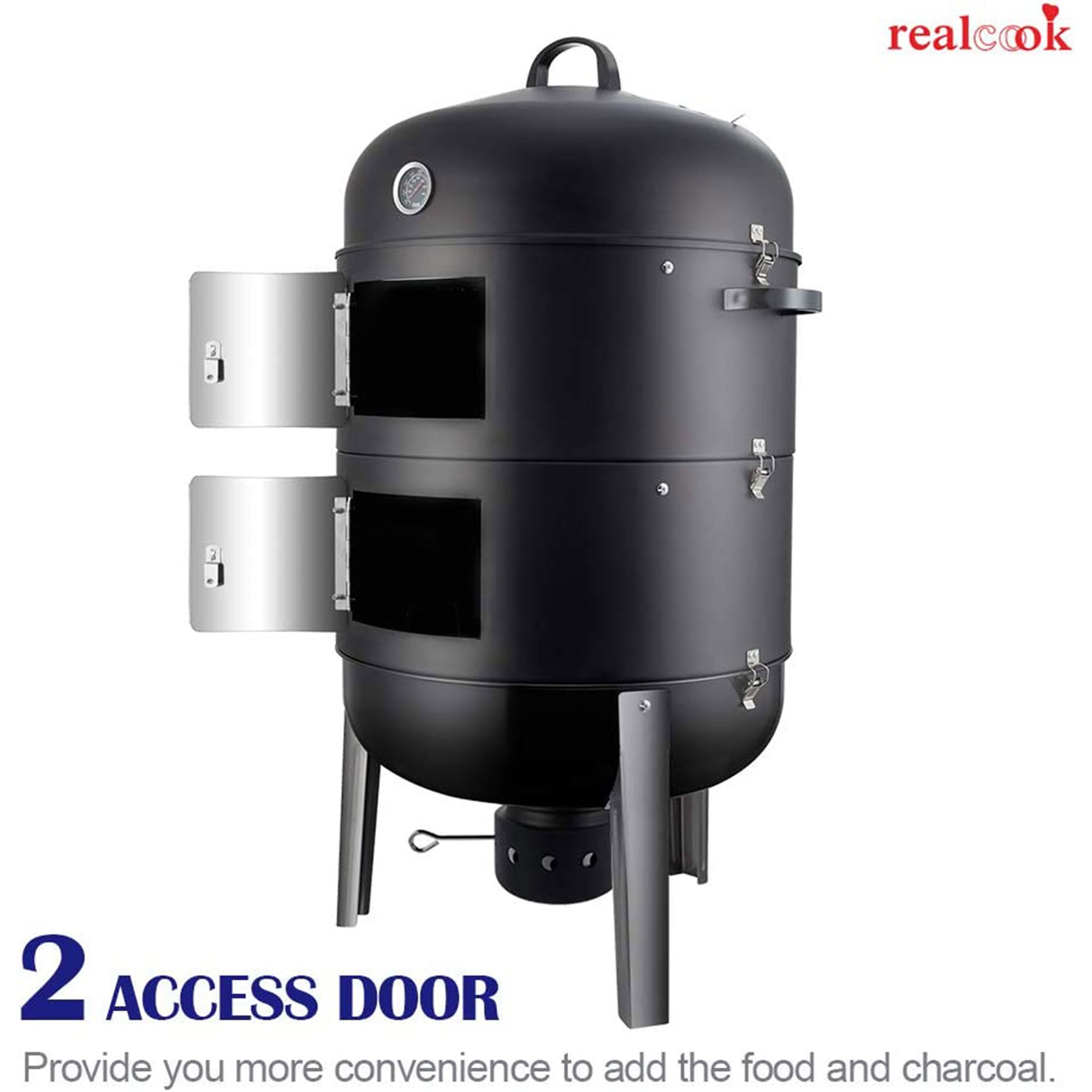 Realcool 20 Inch Vertical Heavy Duty Steel Charcoal Outdoor Smoker ...