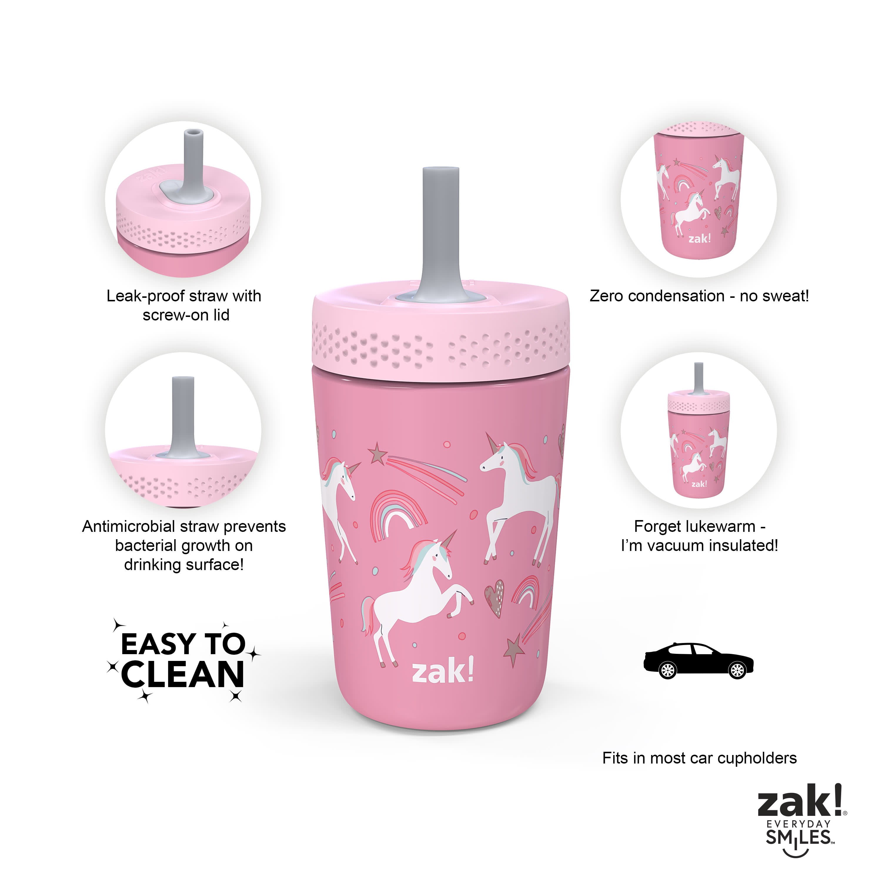 Zak! Designs Antimicrobial Stainless Steel Double Wall Straw +