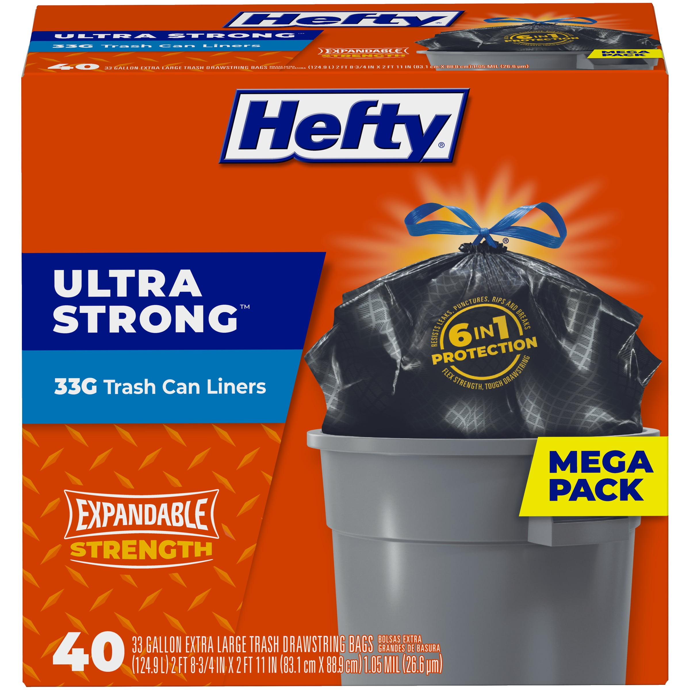 Hefty Ultra Strong Tall Kitchen Trash Bags, Blackout, Unscented, 13 Gallon,  40 Count