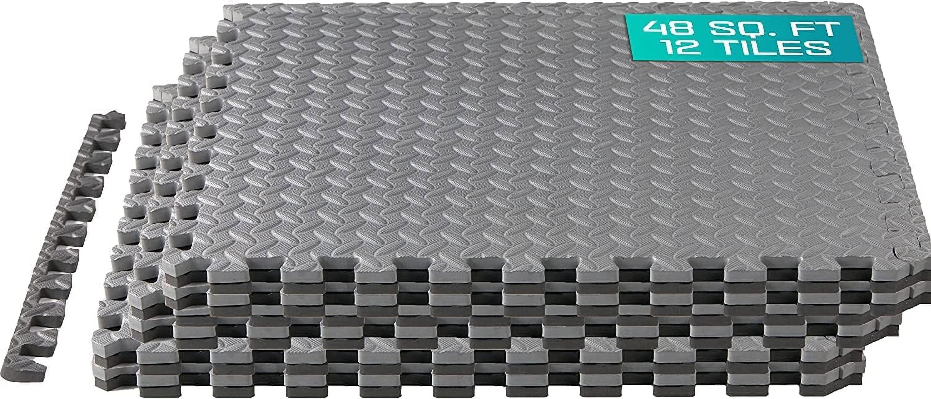 Yes4All 12 pcs Interlocking Exercise Foam Mats, Cover 48 sqft, 3/8 inch,  Black and Gray Color