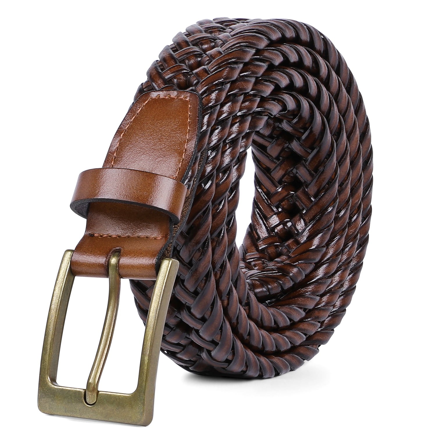 WHIPPY Men's Braided Leather Belt, Woven Casual Belt for Jeans