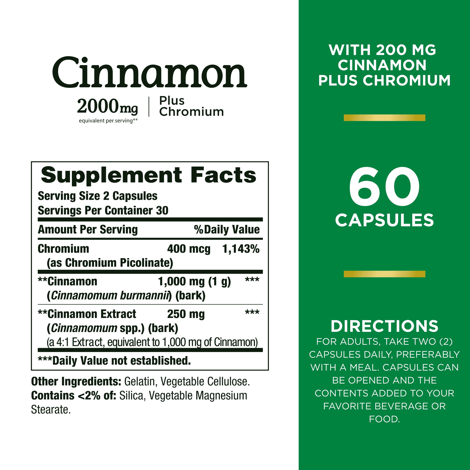 Nature’s Bounty Cinnamon Supplement + Chromium , 2000mg, 60 Capsules