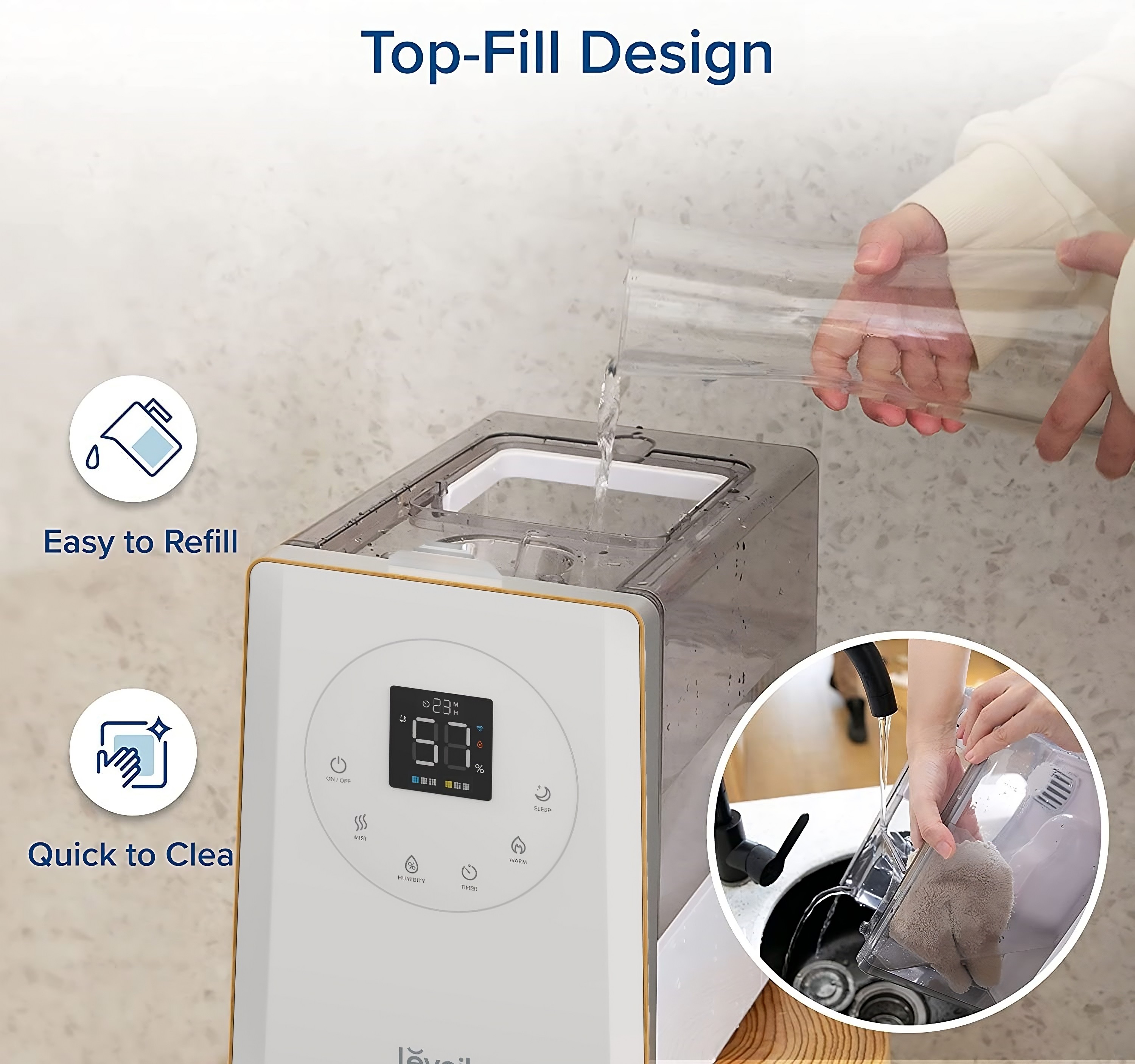 Levoit Smart Warm and Cool Mist Humidifier LV600S for Room, 6L Top Fill