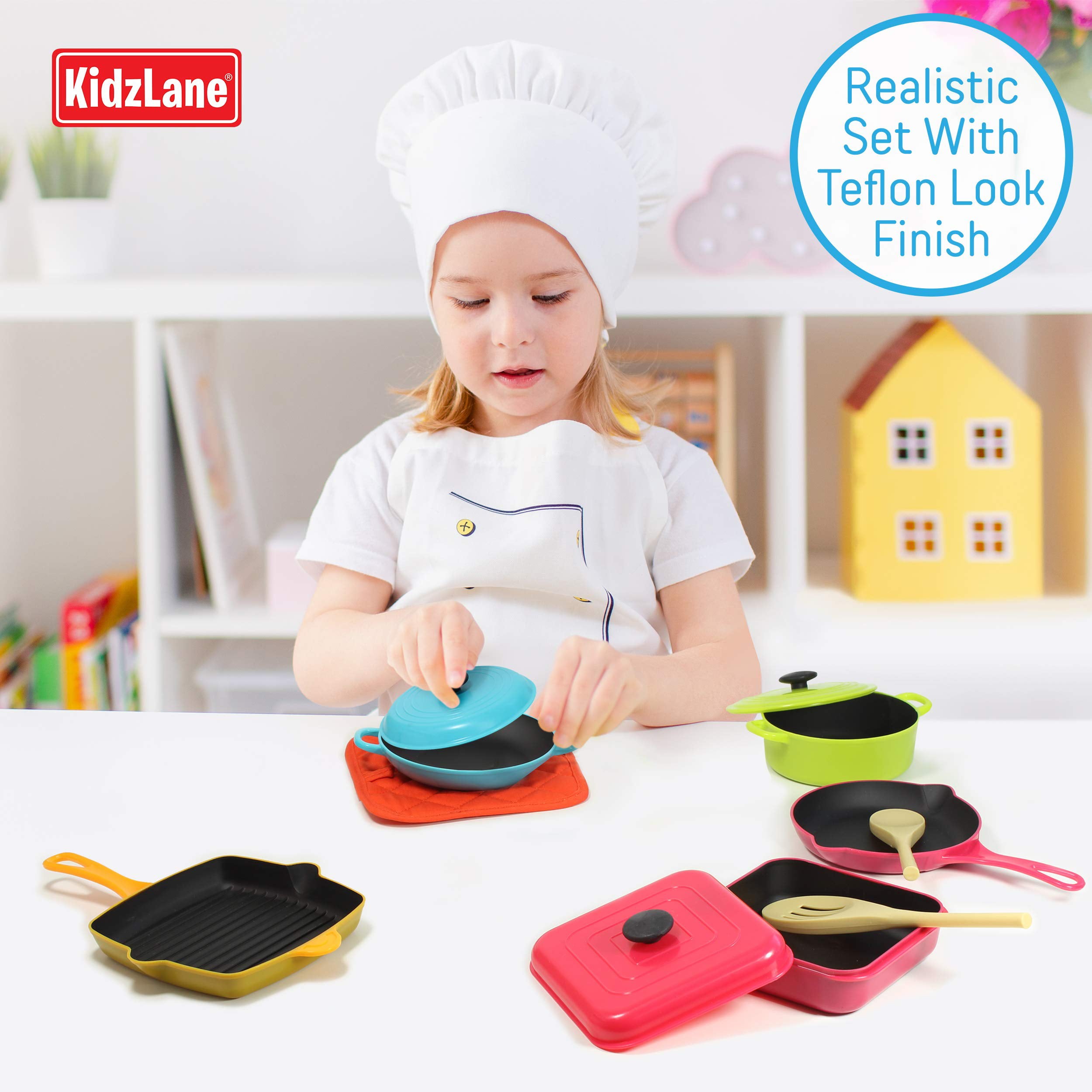 Kidzlane Play Pots and Pans Set for Toddlers Durable Mini Cooking Toy