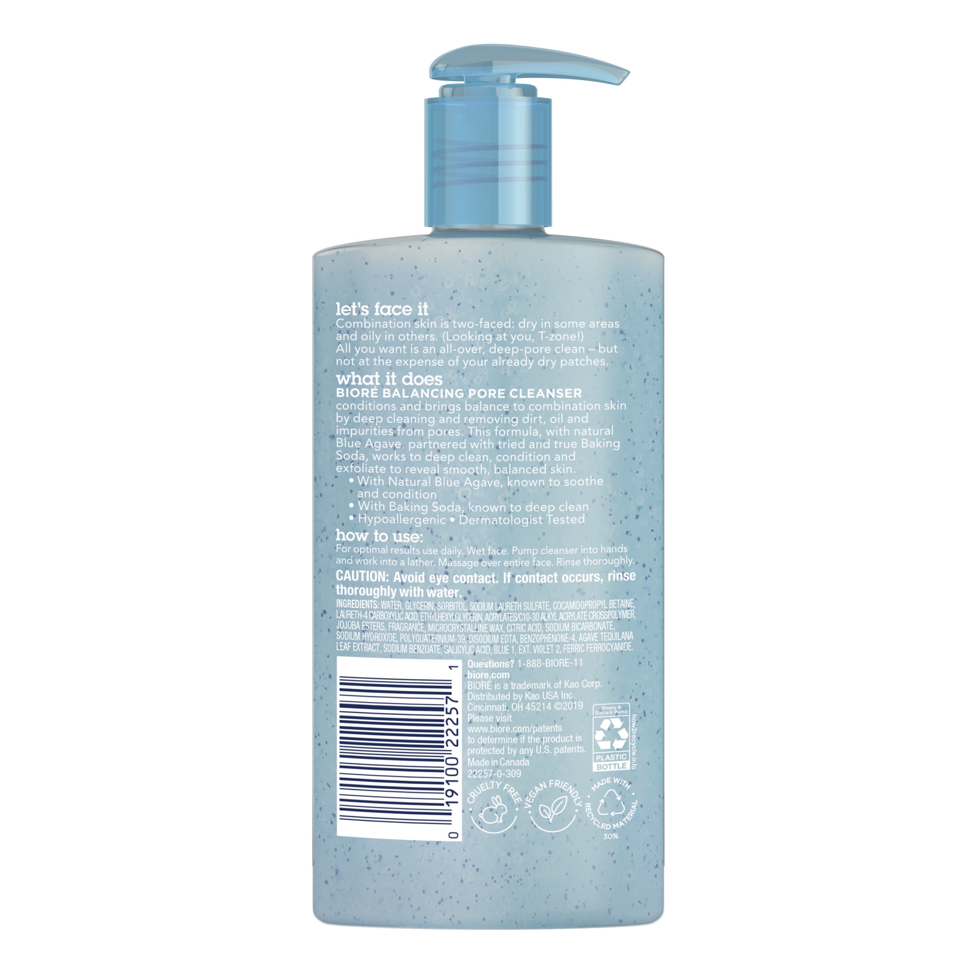 Biore Blue Agave + Baking Soda Face Wash, Facial Pore Cleanser for