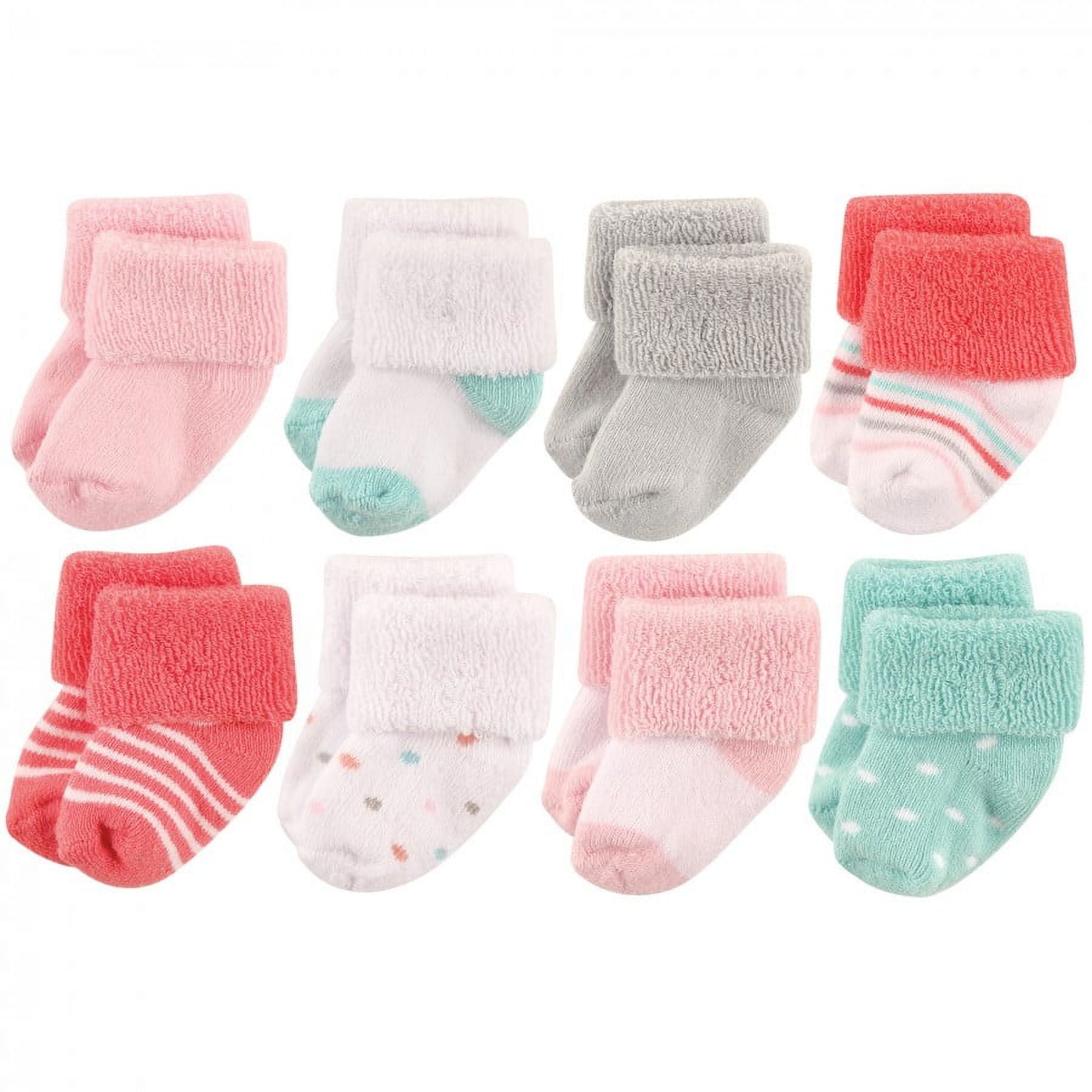 Luvable Friends Baby Girl Socks Set, Light Pink White, 0-6 Months