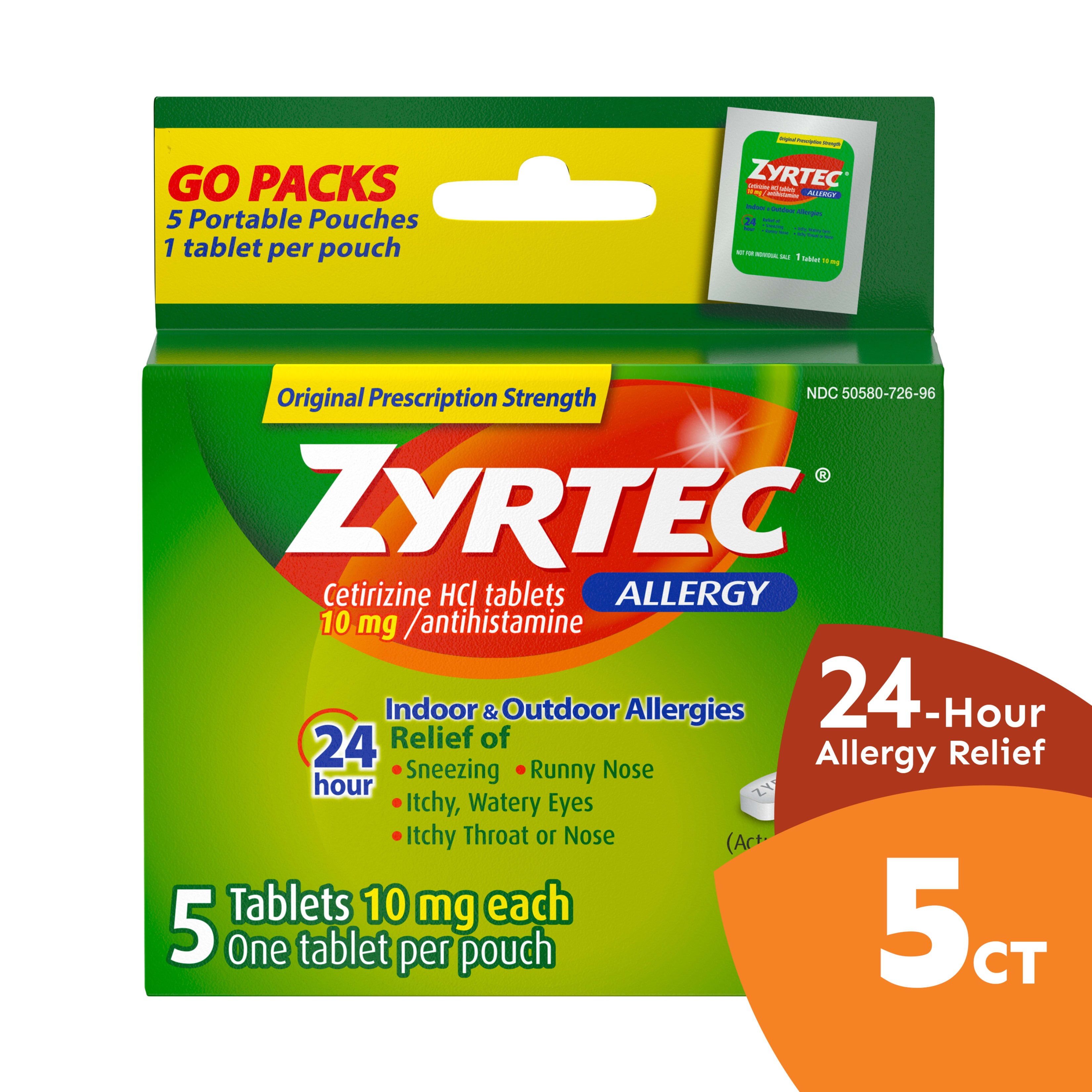 Zyrtec 24 Hour Allergy Relief Tablets, Cetirizine HCl, 5 ct, (5 x 1 ct) Best Deals and Price