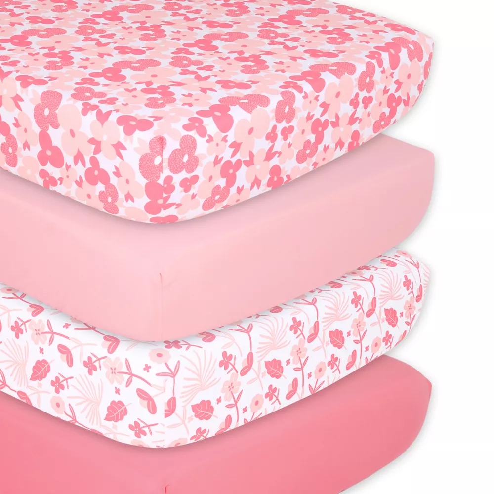 The Peanutshell 4-Pack Floral Punch Microfiber Fitted Crib Sheets Multi ...