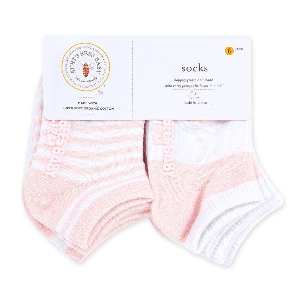 Burt's Bees Baby Size 1224M 6Pack Organic Cotton Socks In Blossom Die