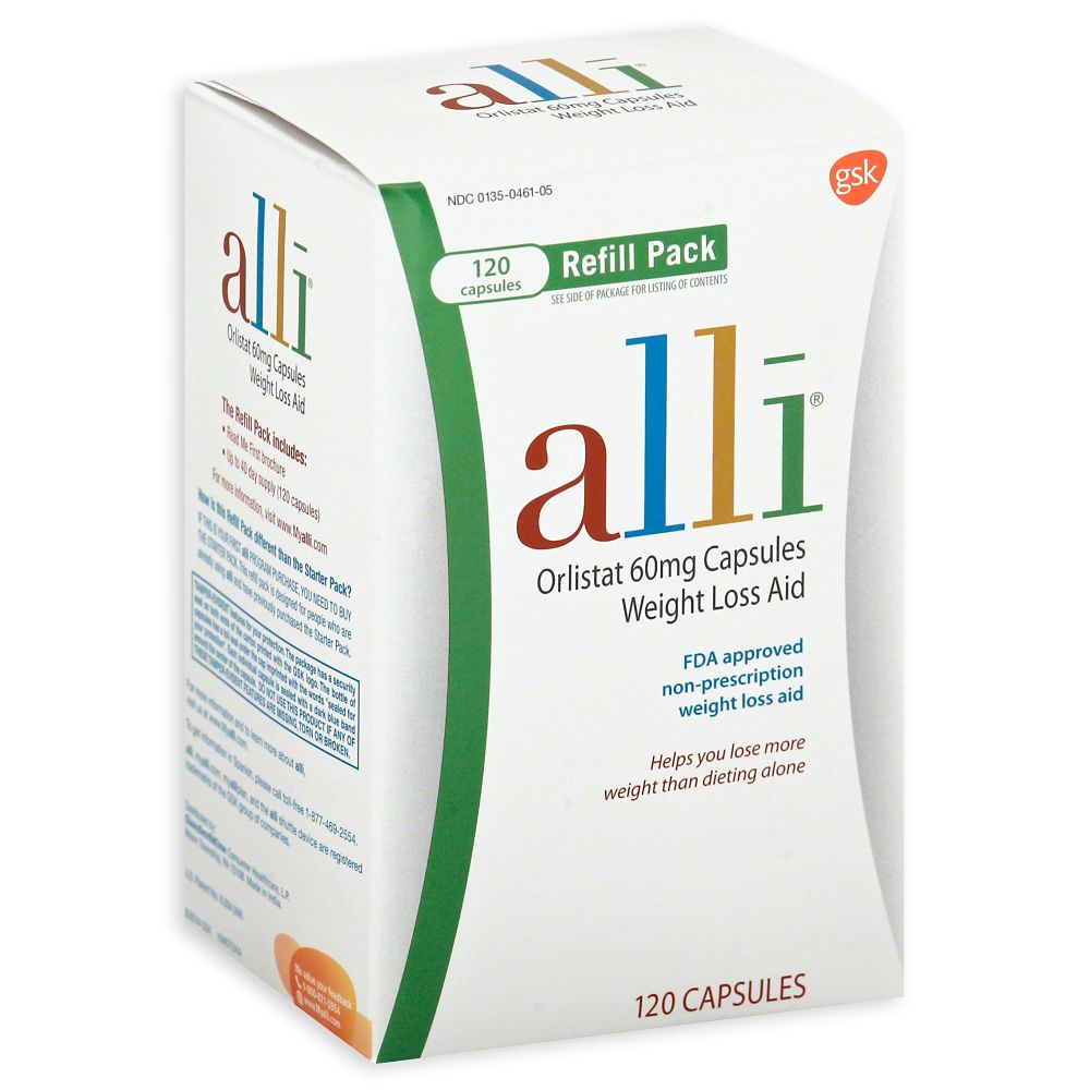Alli Weight Loss Aid Orlistat 60 Mg Capsules 120Count Refill Pack Die